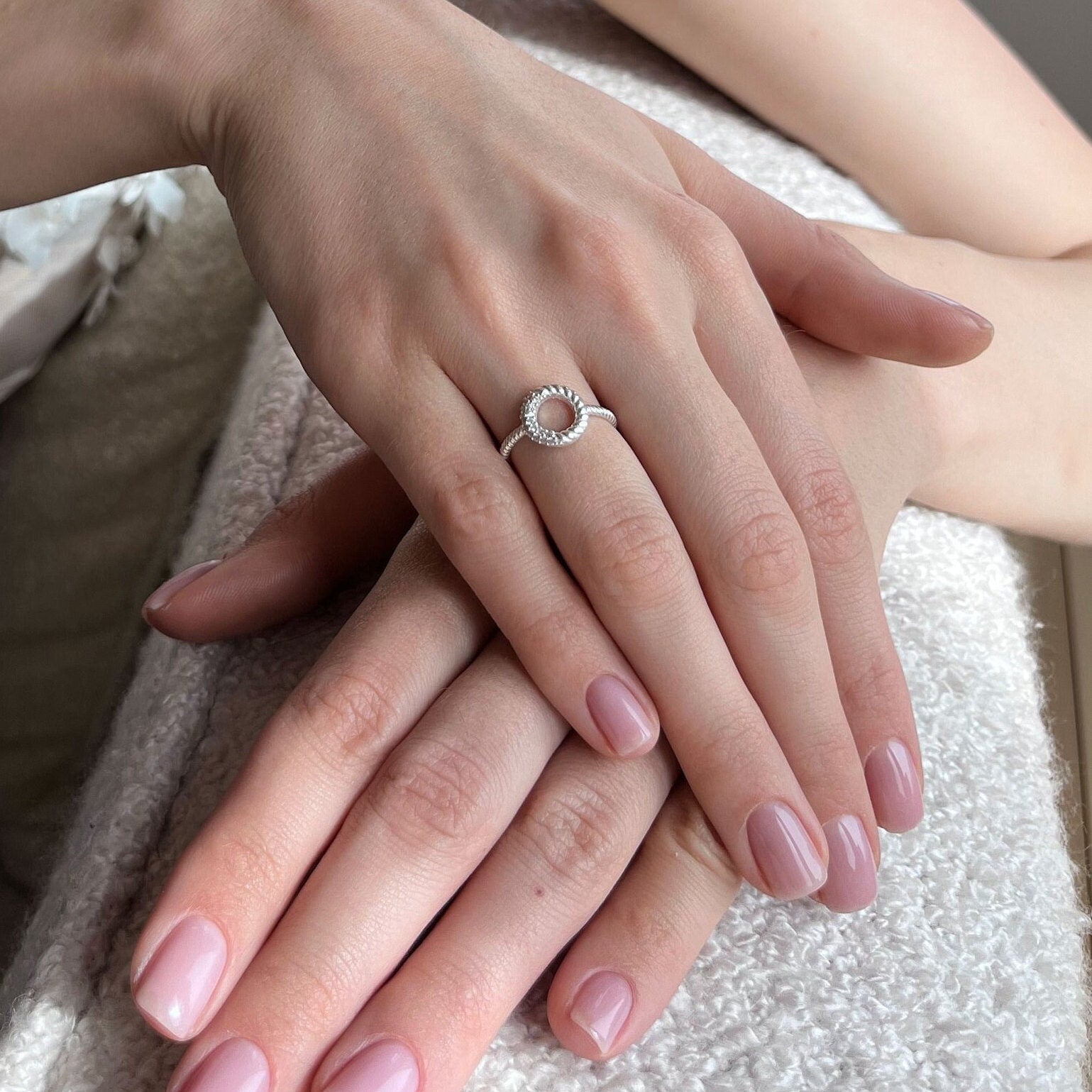 Engraved Sterling Silver Circle Ring - Geometric Minimalist Jewelry - Dainty Karma Circle Ring - Open Circle Rings For Women - Simple Design