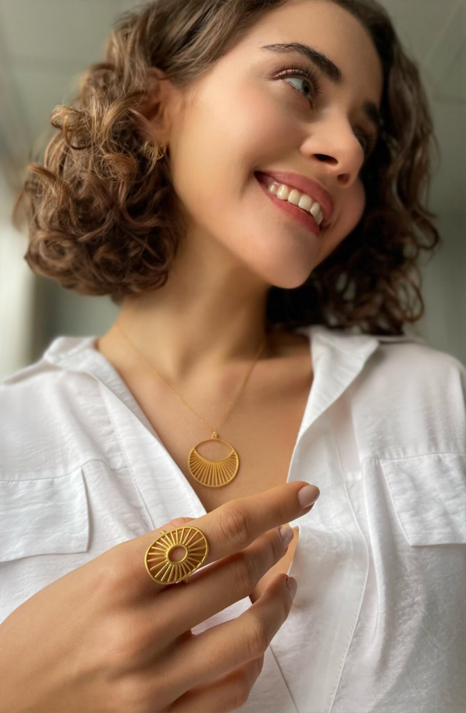 Antique Gold Plated Daylight Necklace - 925 Sterling Silver Jewelry - Womens Jewelry - Sunrise Necklace -