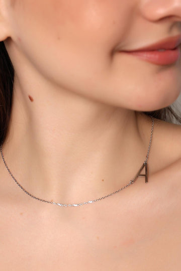 Sideways Initial Necklace, Custom Side Letter Necklace, Personalized Alphabet Pendant, Asymmetrical Initial Necklace, Chic Personalized Gift