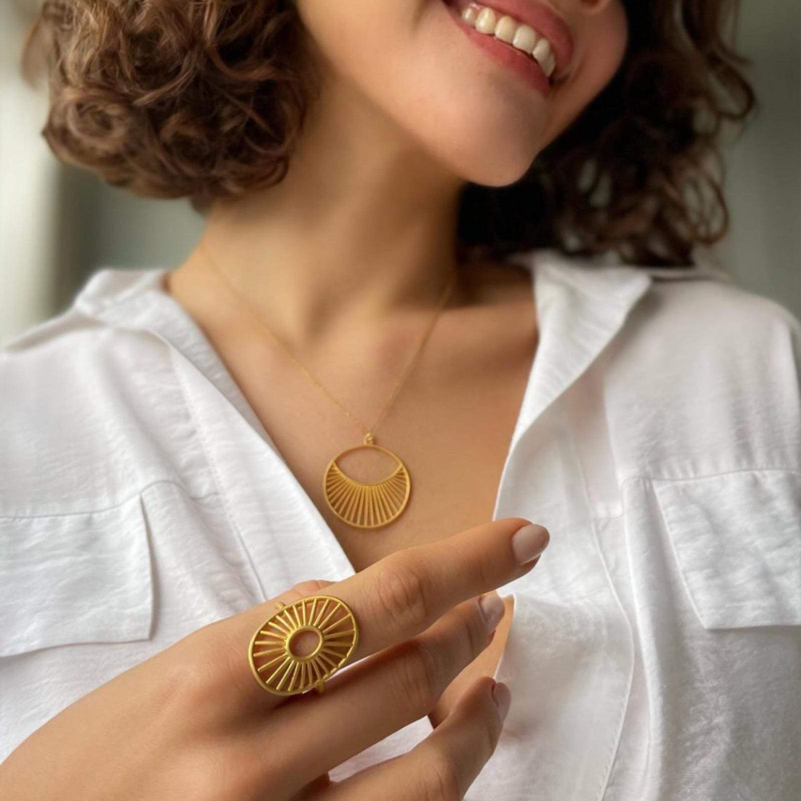 Antique Gold Plated Daylight Jewelry Set - 925 Sterling Silver Jewelry Set - Daylight Necklace, Ring And Earrings -