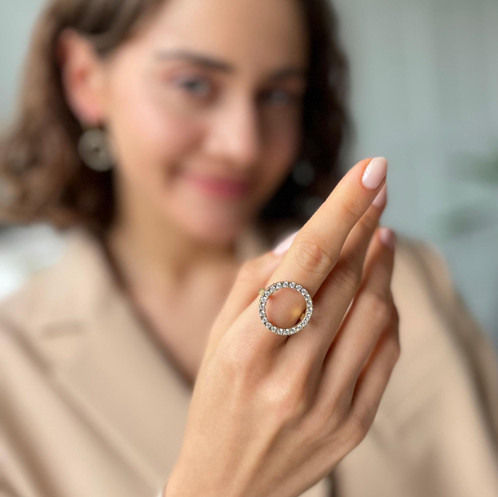 Cz Halo Ring - Sparkling Open Circle Ring - Minimalist Sterling Silver Jewelry - Zirconia Jewelry - Dazzling Crystal Halo Ring - Unique Gift