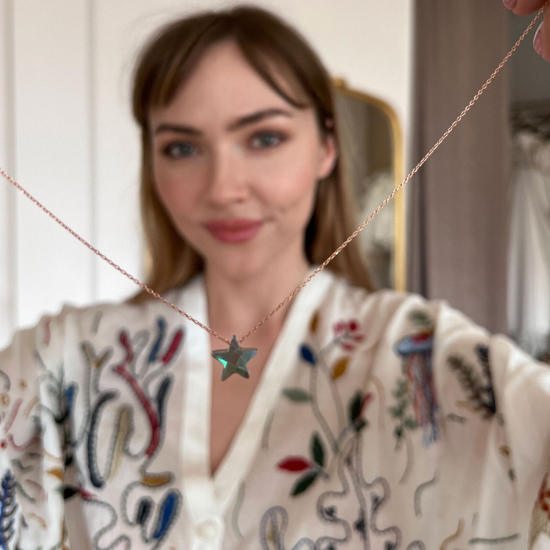 Minimalist Star Gemstone Sterling Silver Necklace - Labradorite Star Pendant - 925 Sterling Silver Necklace - Summer Star Necklace Gift