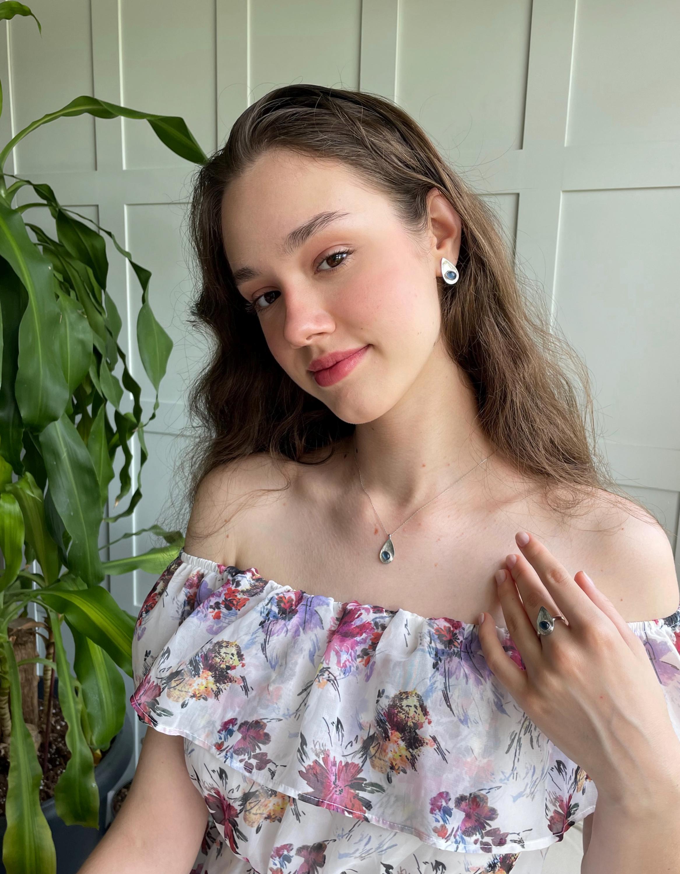 Handcrafted Silver Teardrop Birthstone Set - Necklace, Ring, Earrings - Large Teardrop Birthstone Trio Matching Set - Perfect Gift Idea