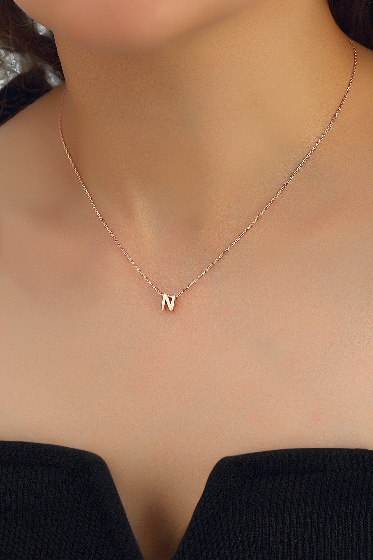 Personalized Initial Necklace, Sterling Silver Letter Pendant