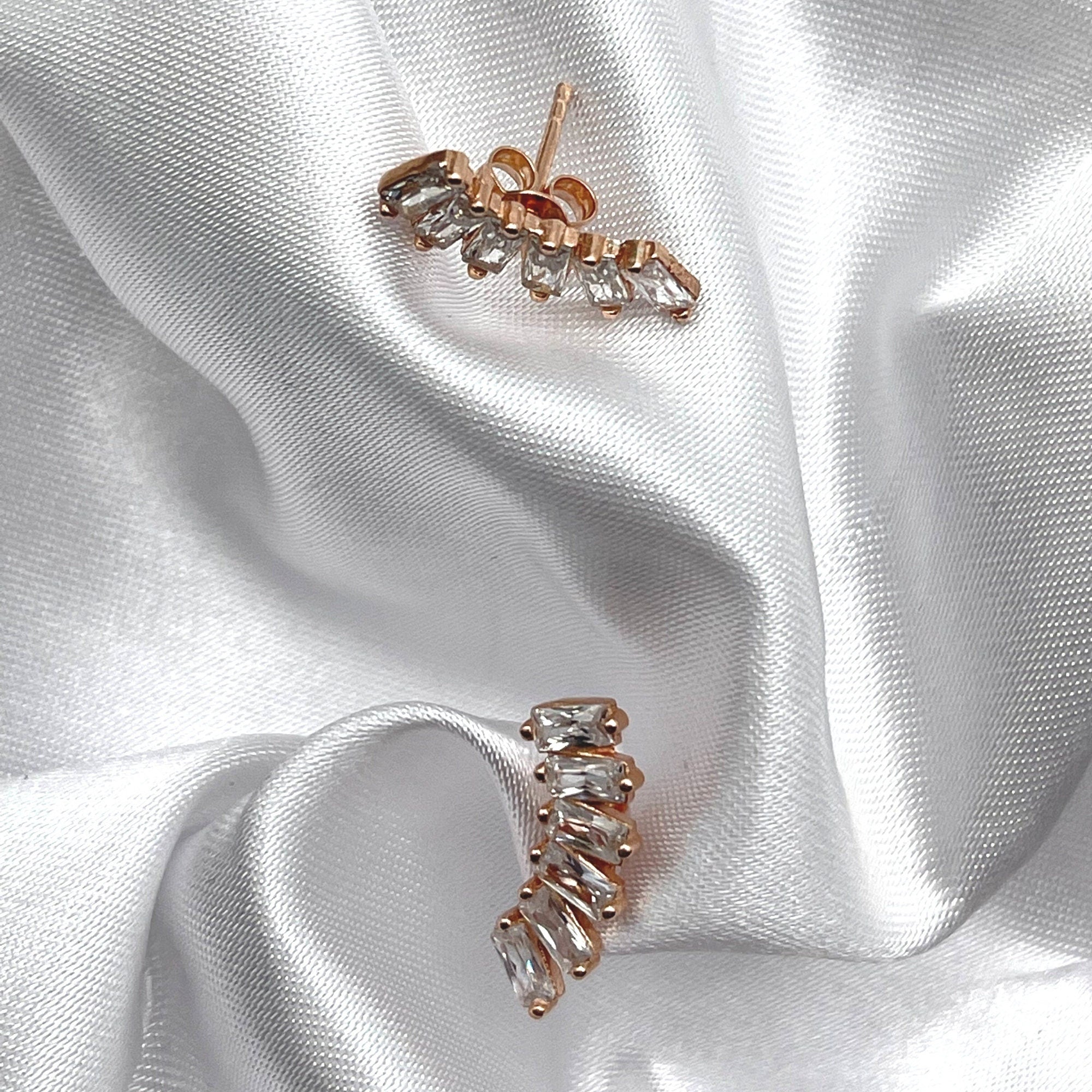 Cz Crescent Moon Stud Earrings - Moon Stud - Dainty Tragus Earrings - Rose Gold Moon Stud Earrings