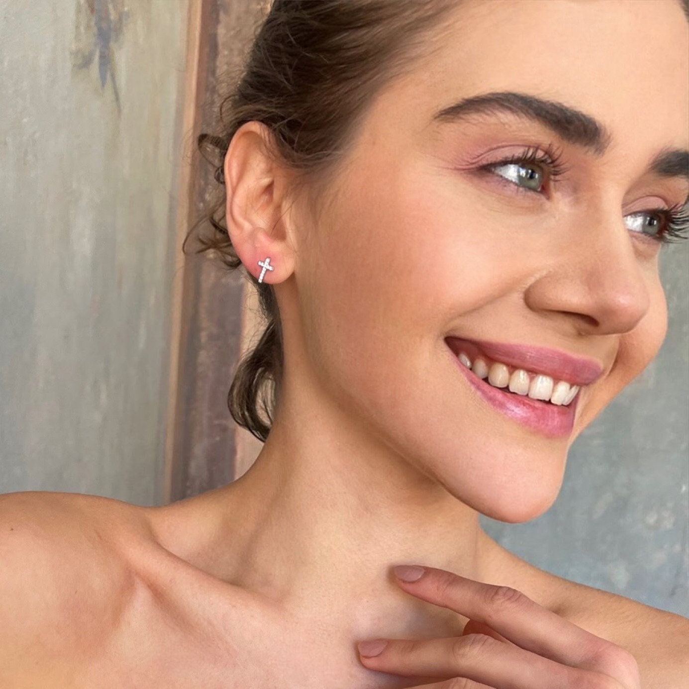 Cross Stud Earrings - Cz Sterling Silver Cross Earrings - Minimalist Cross Earrings - Symbolic Gift - Religious Jewelry