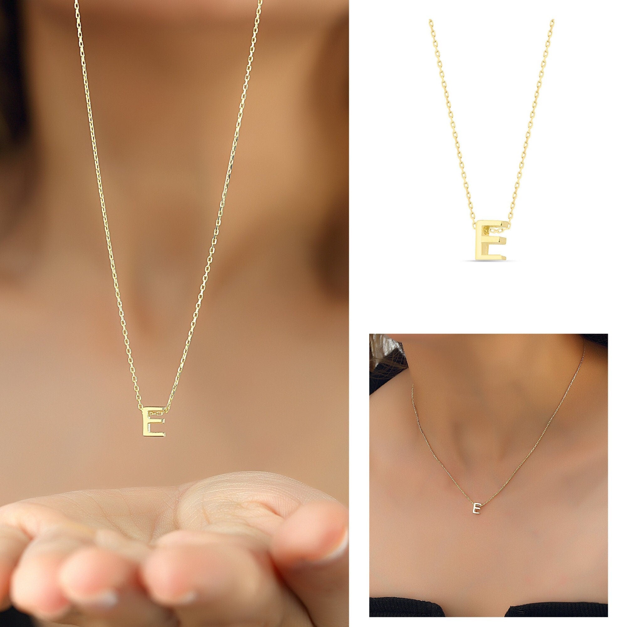 Personalized Initial Necklace, Tiny Gold Color Sterling Silver Initial Necklace, Personalized Handmade Necklace, Silver Initial Necklace