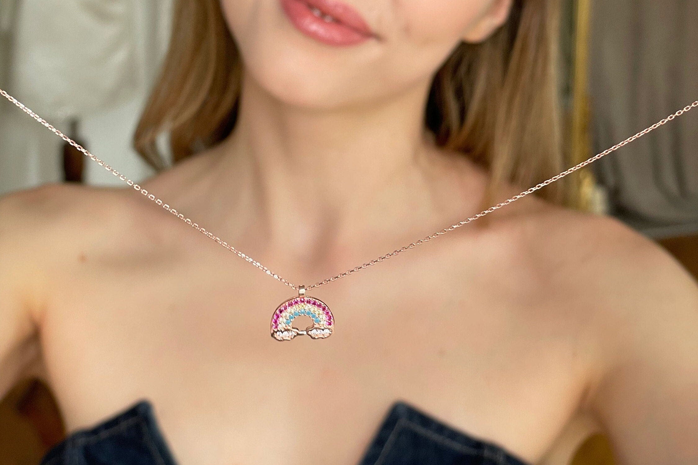 Rainbow Pendant Sterling Silver Necklace, Everyday Silver Necklace, Sterling Silver Jewelry, Summer Jewelry, Colorful Rainbow Cloud Necklace