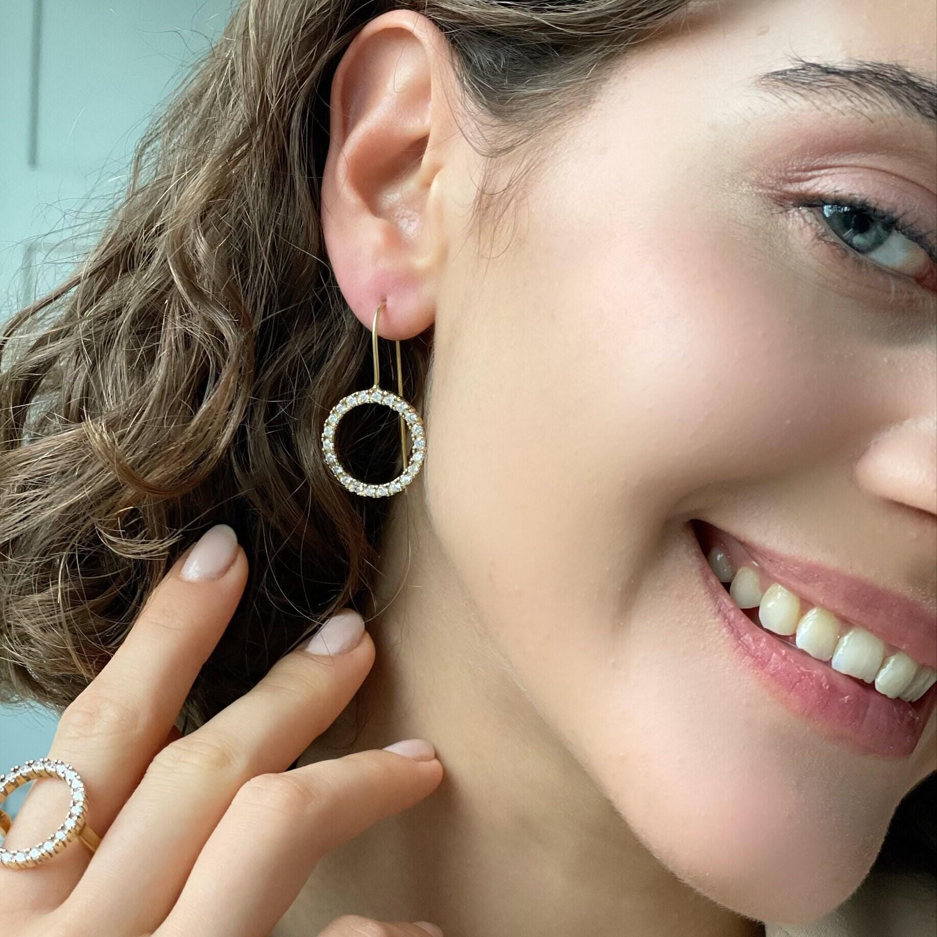 Cz Halo Jewelry Set - Zirconia Ring &earrings - Shimmering Circle Drop Earrings - Bridal Jewelry Set - Silver And Gold Plated Options