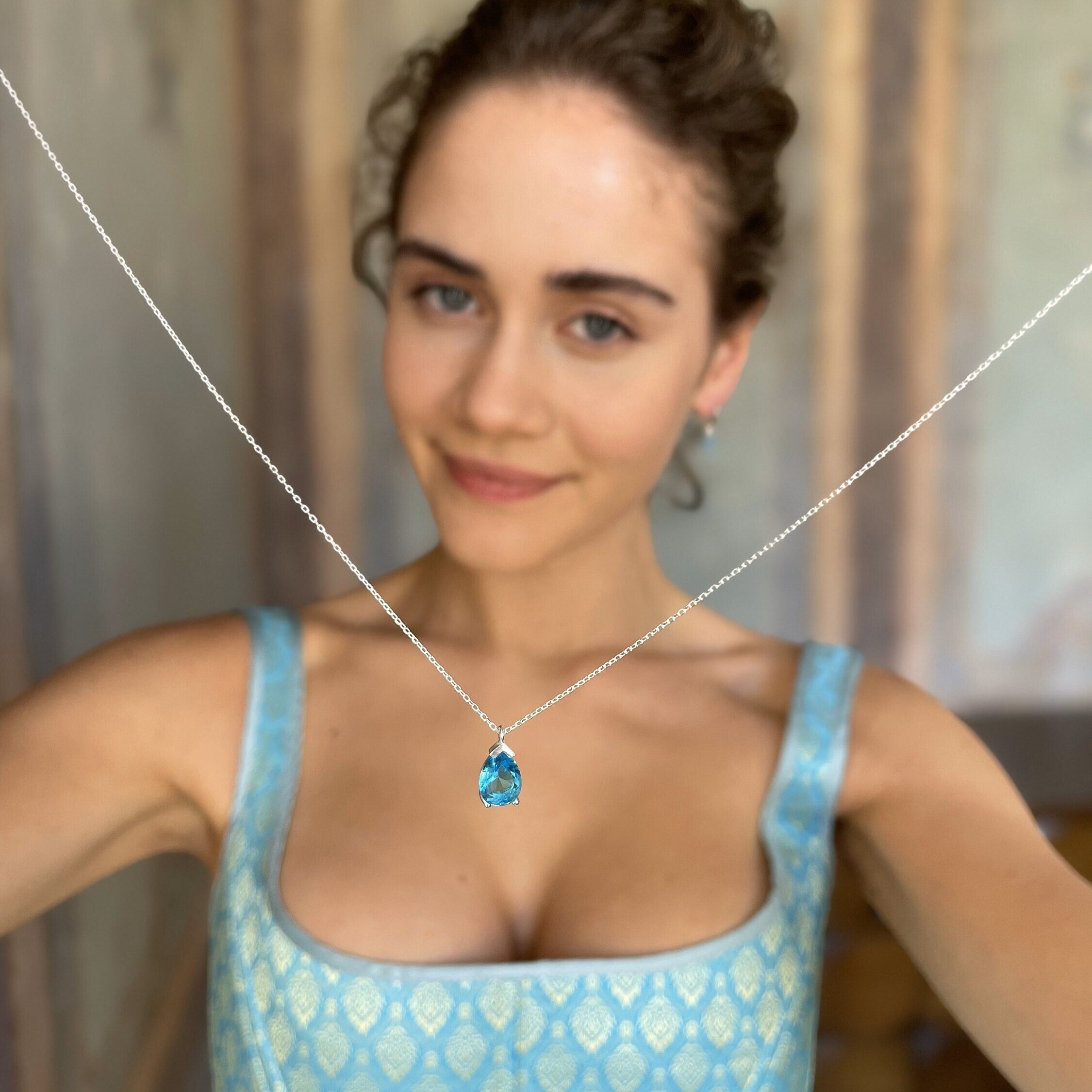 Birthstone Jewelry Set - Mothers Day Birthstone Gift - Blue Zircon Sterling Silver Necklace & Earrings - December / March Birthstone