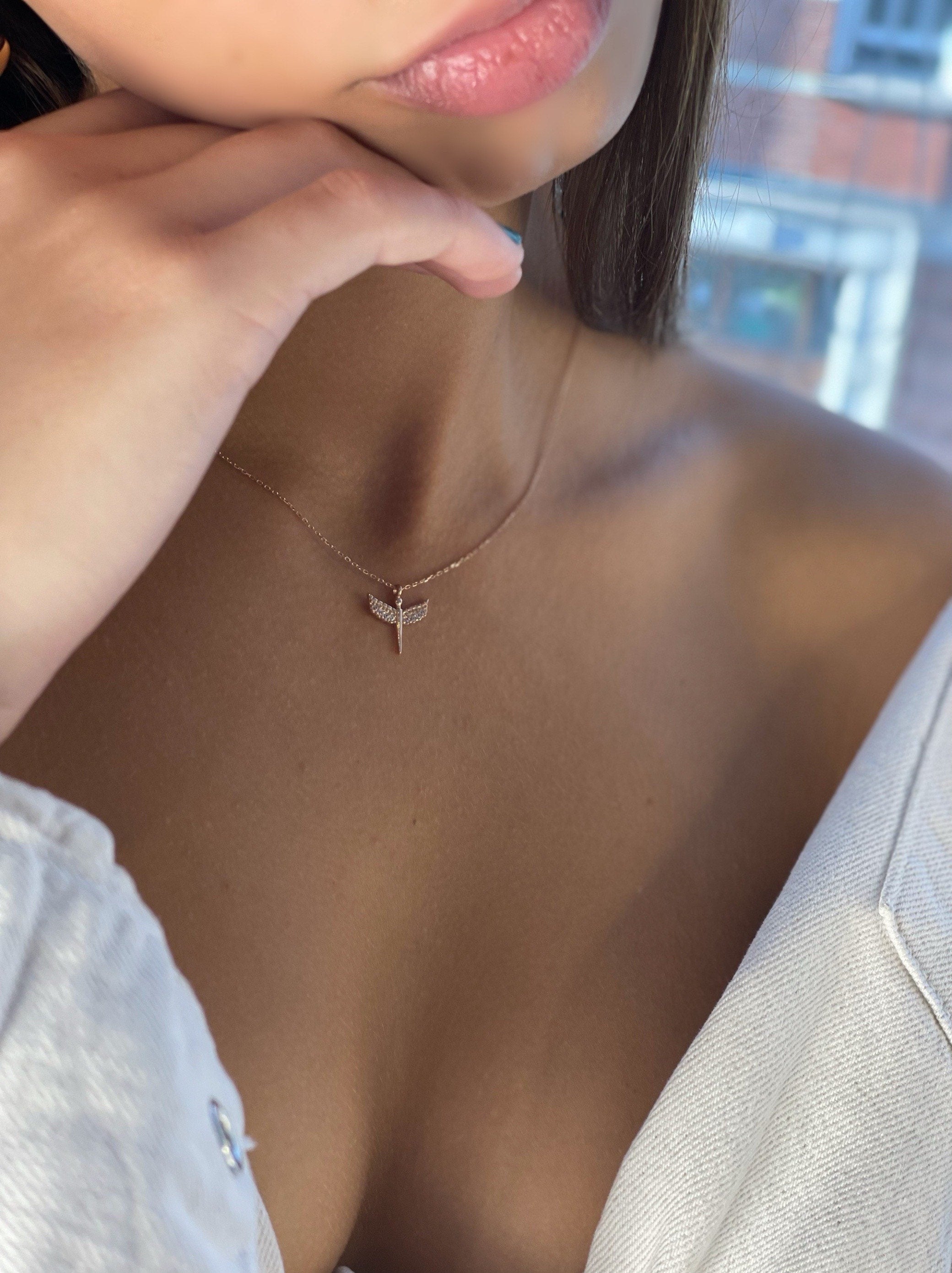 Guardian Angel Silver Necklace, Archangel Sterling Pendant, Baby Angel Necklace, Catholic Jewelry, , Handmade Gift Idea, Personalized Gift