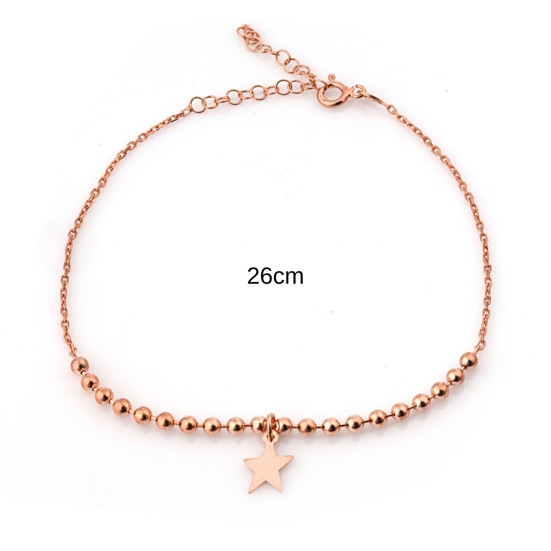 Star Bead Charm Anklet Bracelet , Sterling Silver Wheat Chain, Beaded Star Anklet, Rose Gold Adjustable Star Anklet, Boho Jewelry