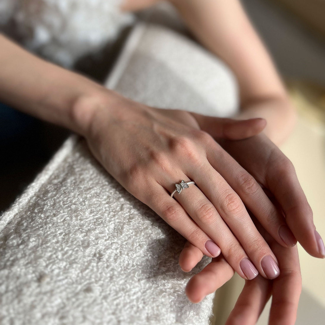 Minimalist & Delicate Butterfly Ring - 925 Sterling Silver Dainty Adjustable Butterfly Ring - Cubic Zirconia Jewelry - Best Friend Gift