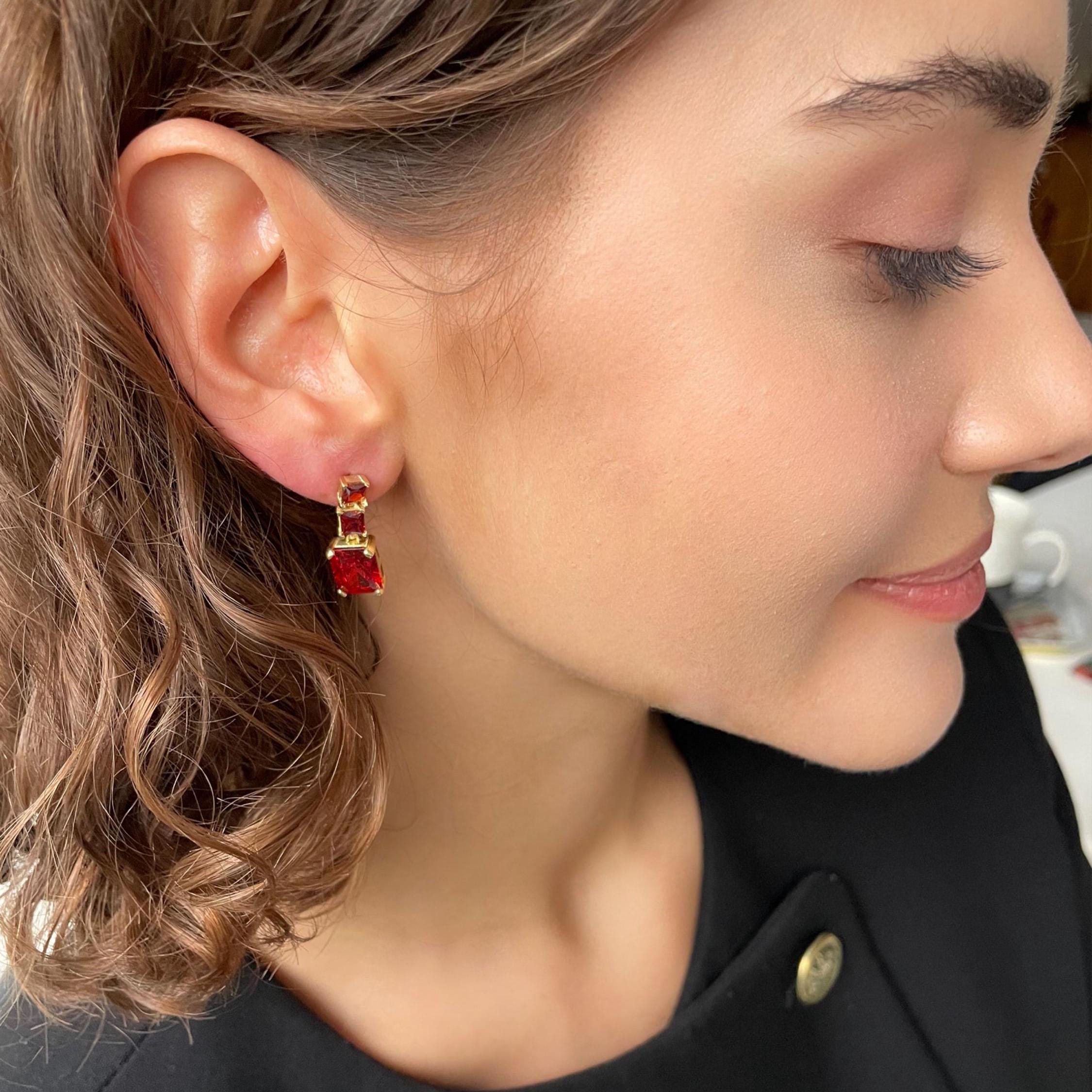 Baguette-cut Birthstone Earrings - Statement Earrings In Sterling Silver - Vintage-inspired Dangle Earrings - Zirconia Fancy Stud Earrings