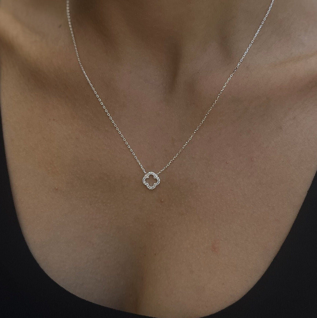 Four Leaf Clover Necklace - Cz Clover Pendant - 925 Sterling Silver Lucky Necklace -