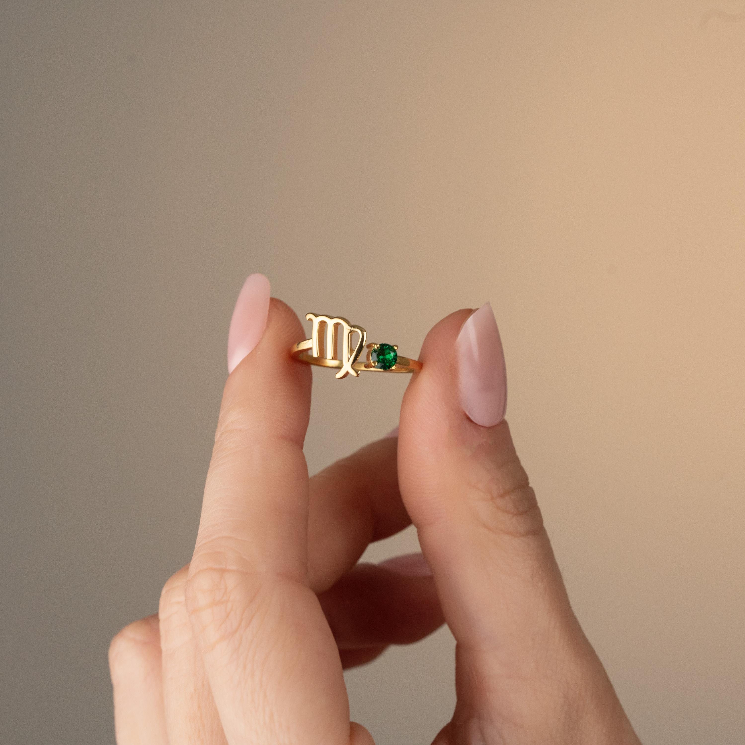 Zodiac Necklace And Adjustable Ring Set , Personalized Zodiac Sign Jewelry Set, Horoscope Pendant And Ring Matching Set, Astrology Jewelry