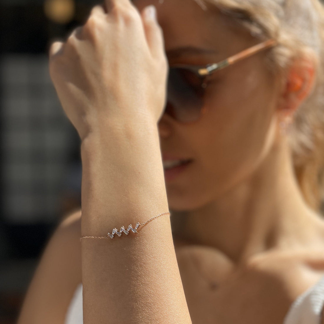 Cz Heartbeat Bracelet - Rose Gold Color Zigzag Bracelet - Minimalist Sterling Silver Jewelry - Delicate Jewelry For A Meaningful Gift