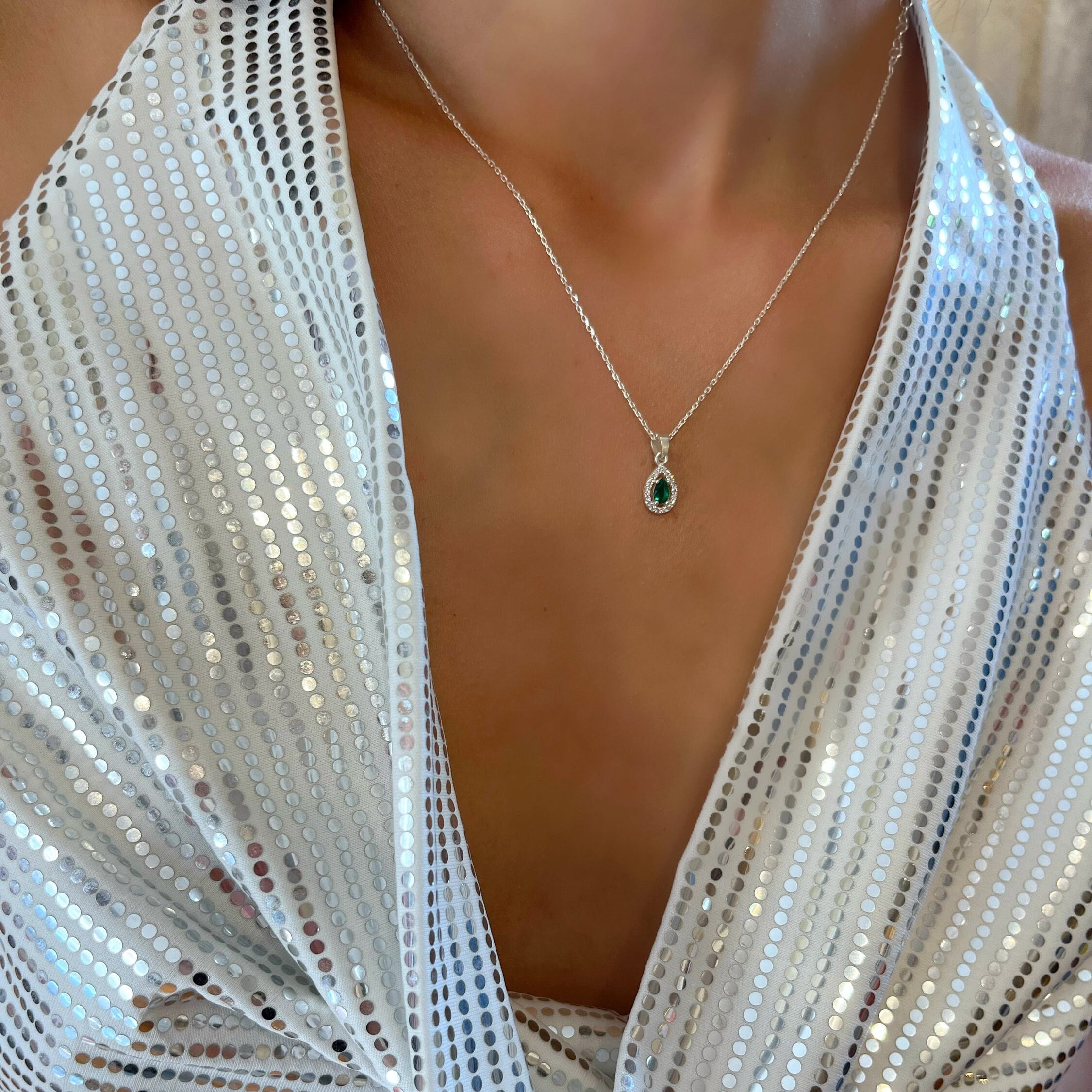 Sapphire Teardrop Necklace Zirconia Frame -cz Emerald Teardrop Pendant For Women -dainty Sterling Silver Sapphire/emerald/crystal Variations