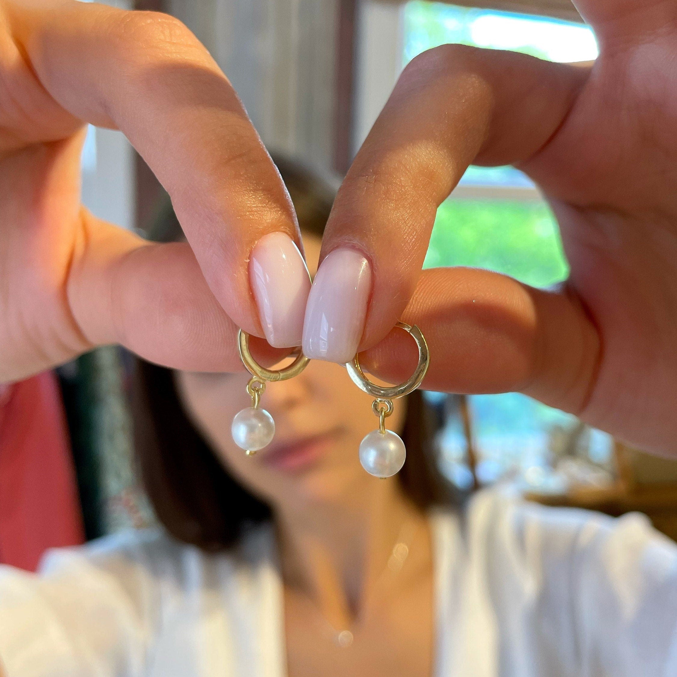 Romantic Pearl Hoop Earrings - Bridal Pearl Earrings - Handmade Gold Color Pearl Earrings- Pearl Drop Earrings Gold/rose Color For Women -