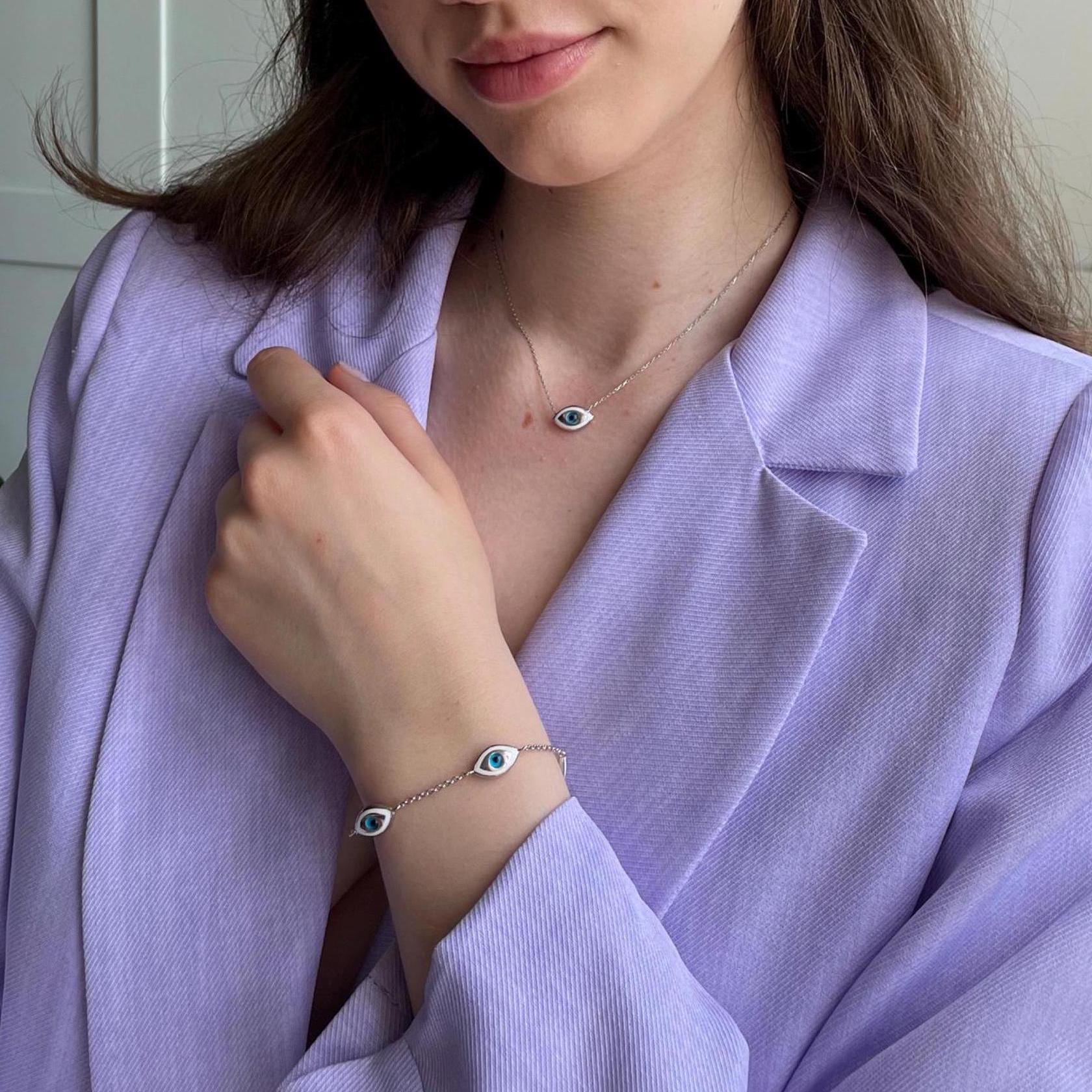 Marquise Evil Eye Bracelet , Black And White Enamel Evil Eye Protection Bracelet , Gold And Silver Chain Options , Symbol Of Protection