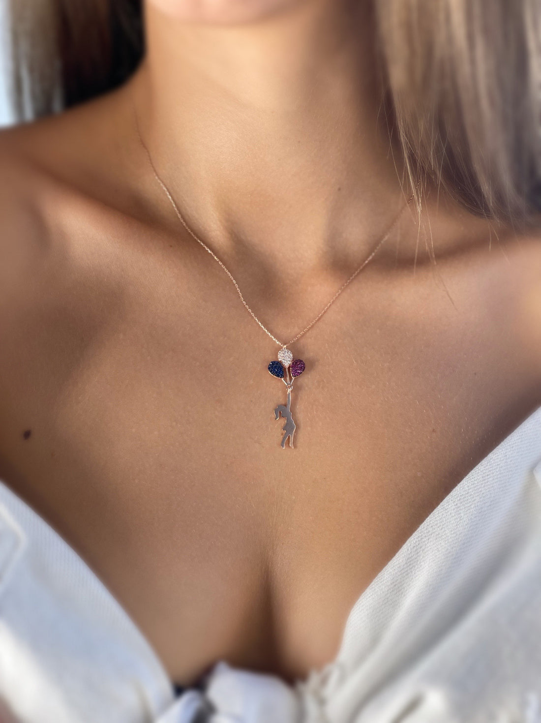 Balloon Girl Necklace, Necklace Girl With Balloon, Multicolor Zircon Stone Balloon Girl Necklace,flying Balloon Girl Necklace