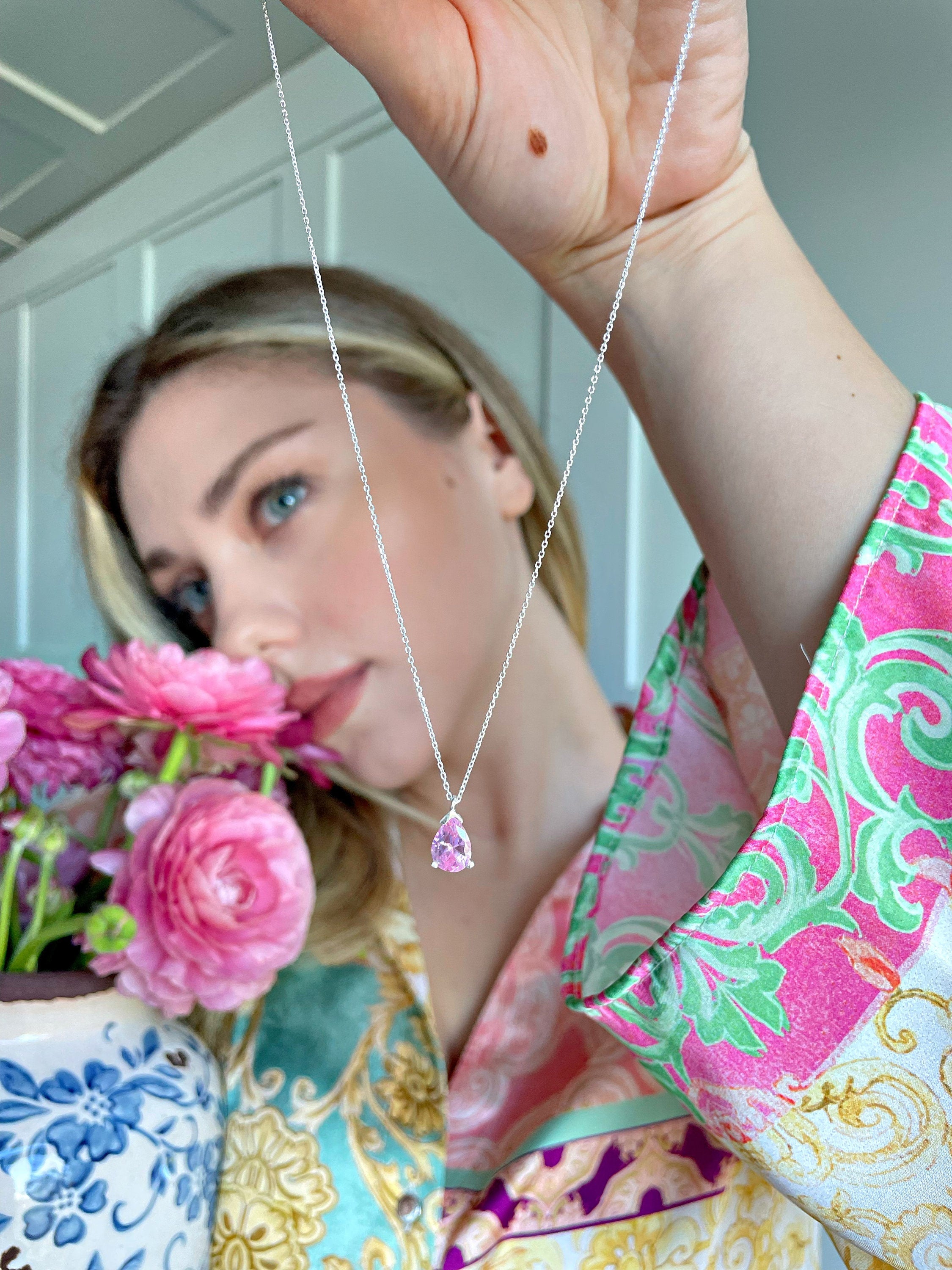 Rose Birthstone Jewelry, Hi Barbie Jewelry, Pink Inspo Birthstone Necklace For Girls, Summer Necklace, Silver/rose/gold Variations