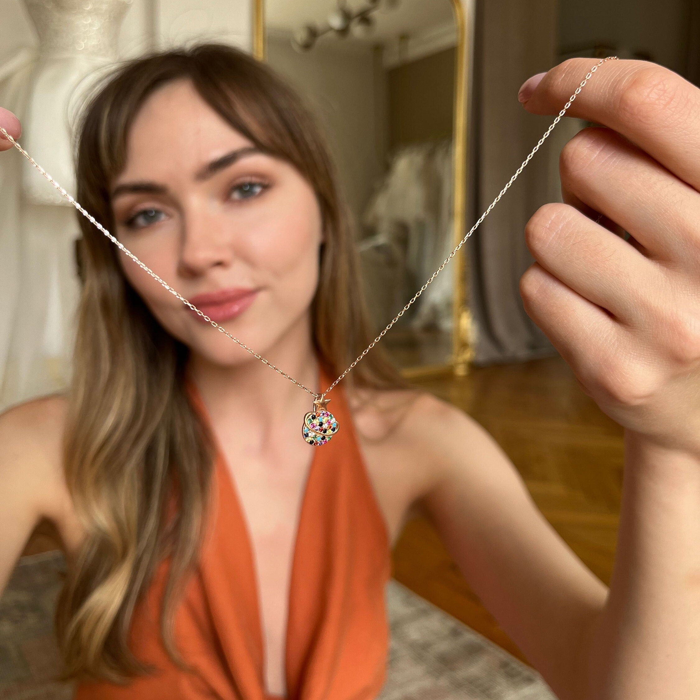 Saturn & Star Charm Necklace - Sterling Silver Planet Necklace With Multicolor Zirconia - Dainty Galaxy Necklace - Minimalist Celestial Gift