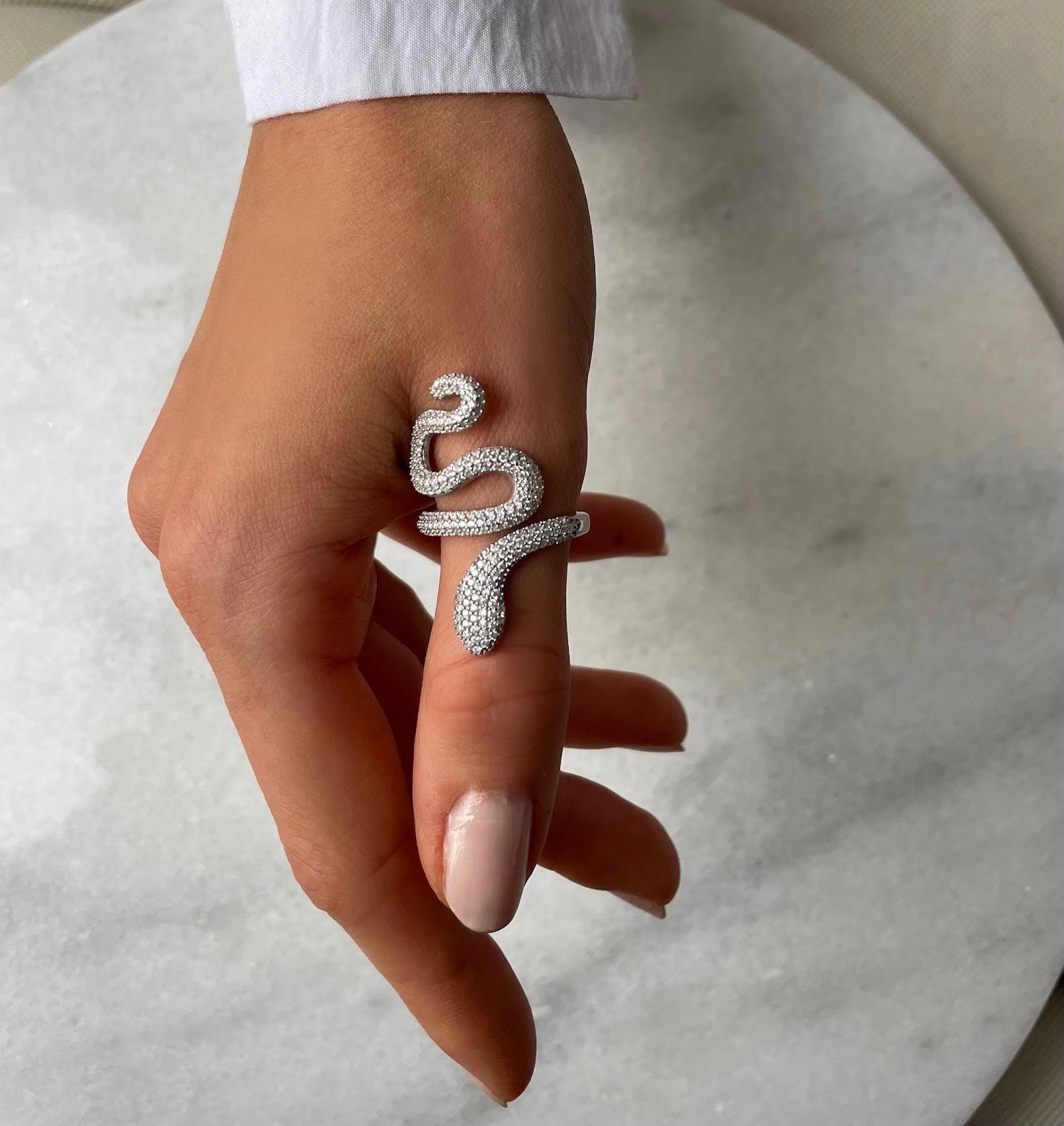 Glamorous Snake Ring - Gold And Silver Pave Snake Statement Ring - Cz Adjustable Snake Ring - Twisted Snake Ring - Serpent Design Jewelry