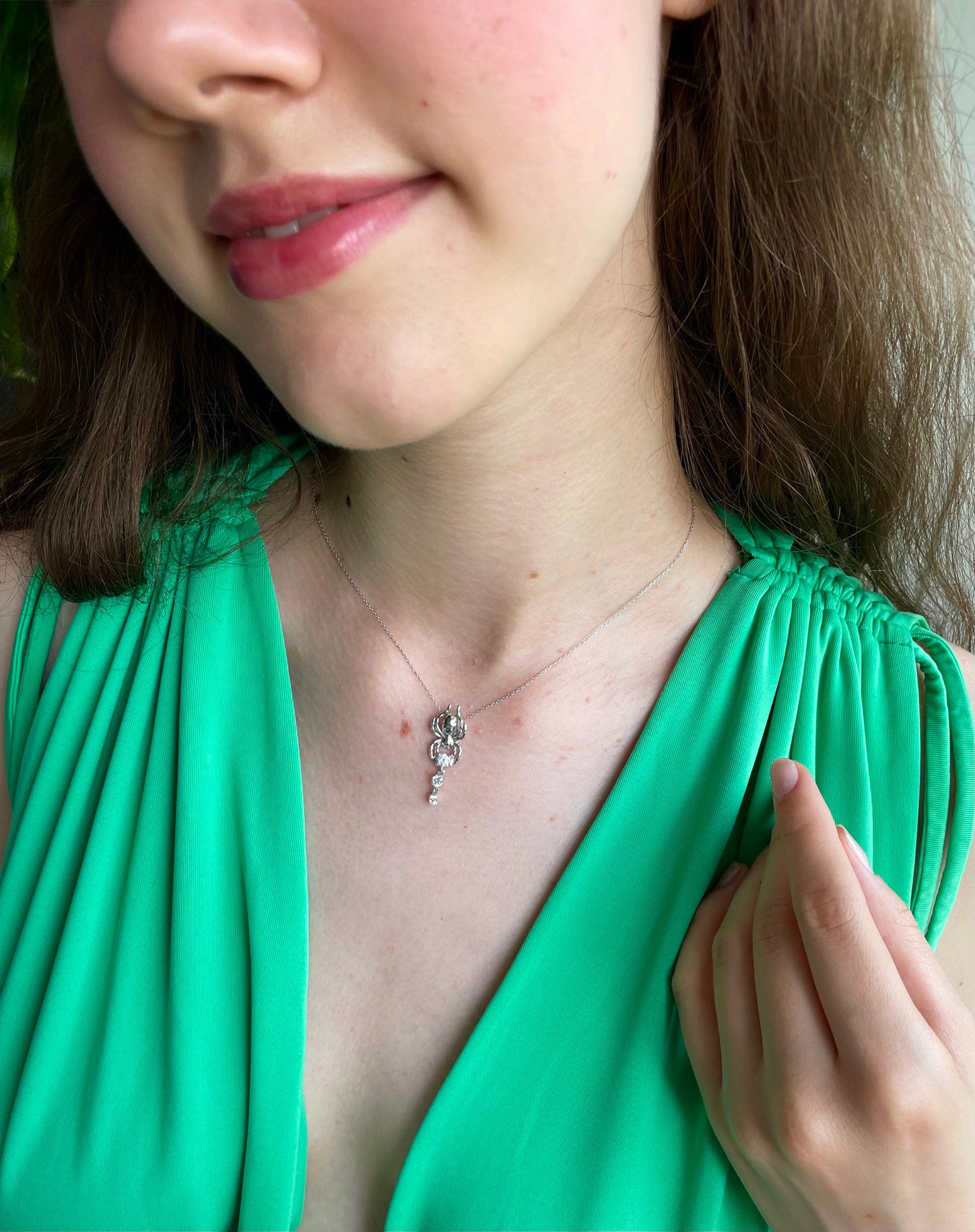 Dazzling Spider Necklace - Silver Tarantula Pendant - Gothic Jewelry - Handmade Silver Jewelry For Women - Halloween Jewelry