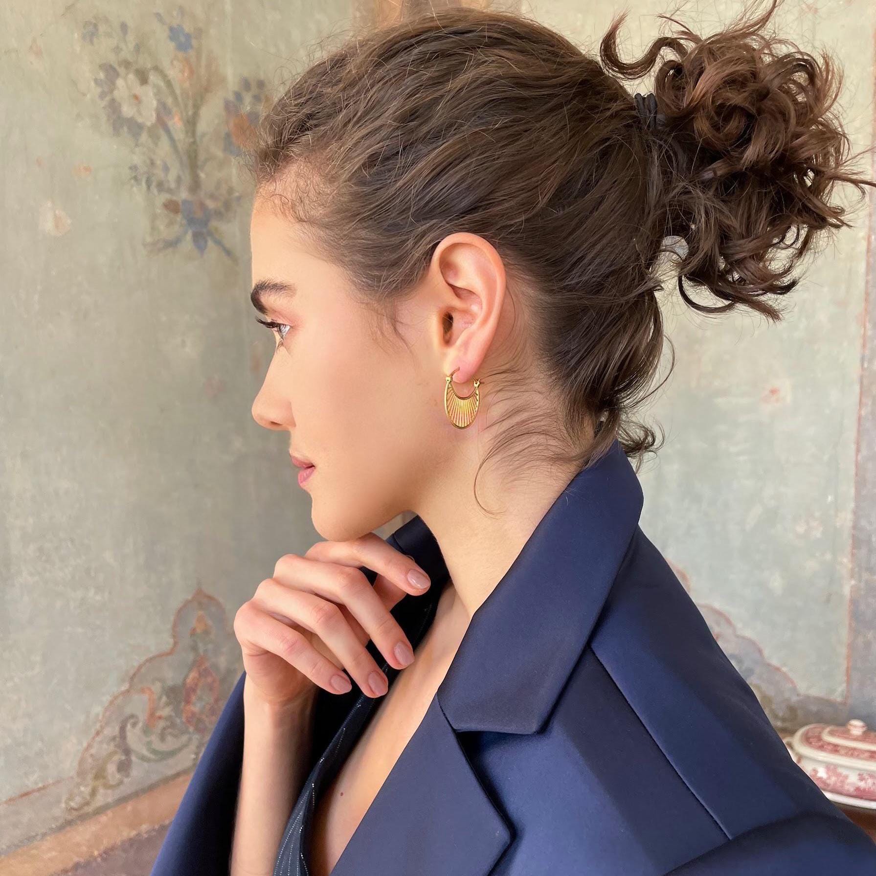 Antique Daylight Midi Earrings - 925 Sterling Silver Jewelry - Gold Plated Sunlight Earrings - Womens Jewelry -