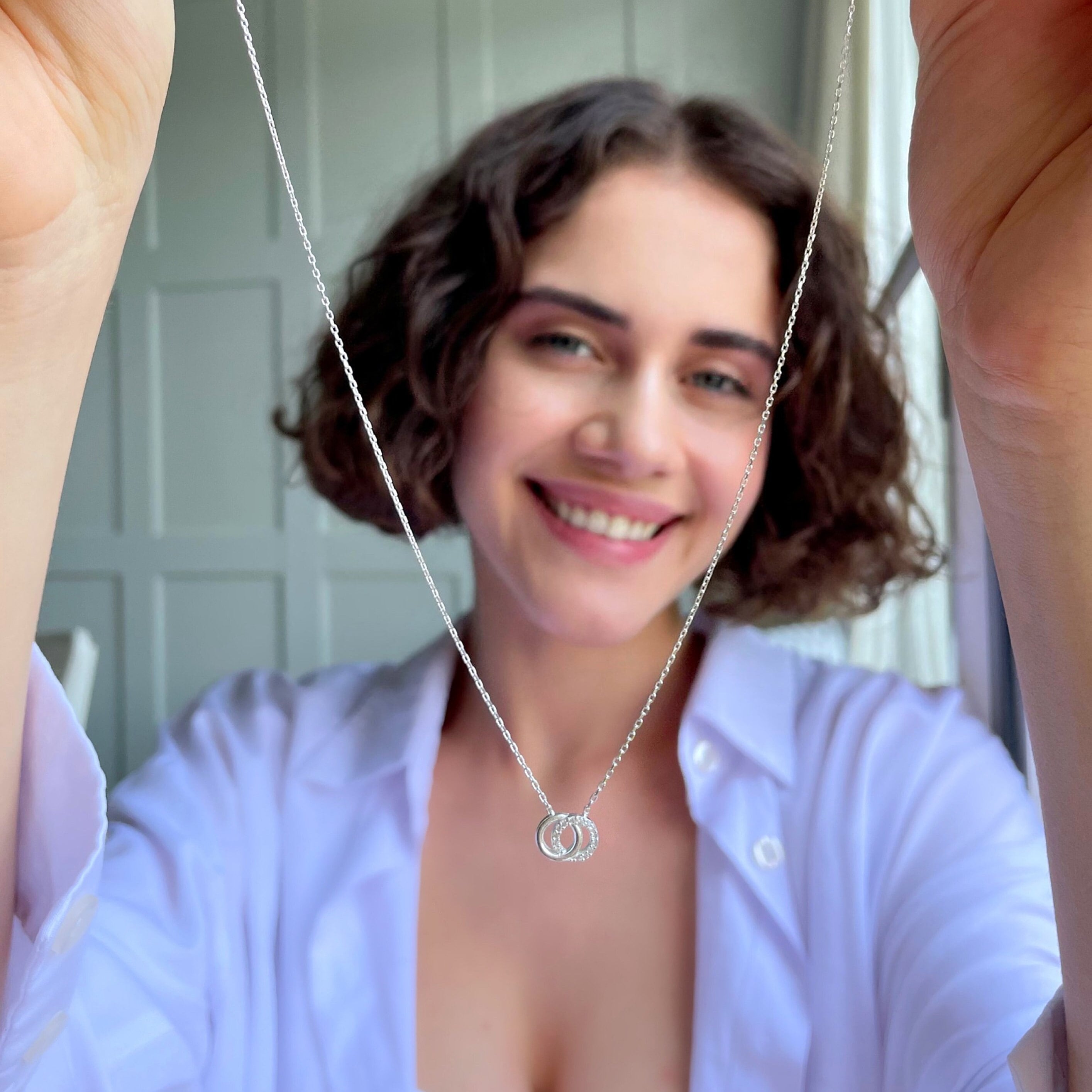 Handcrafted Interlocking Circles Necklace - Sterling Silver Double Ring Necklace - Cz Eternal Ring Necklace - Elegant Jewelry Gift