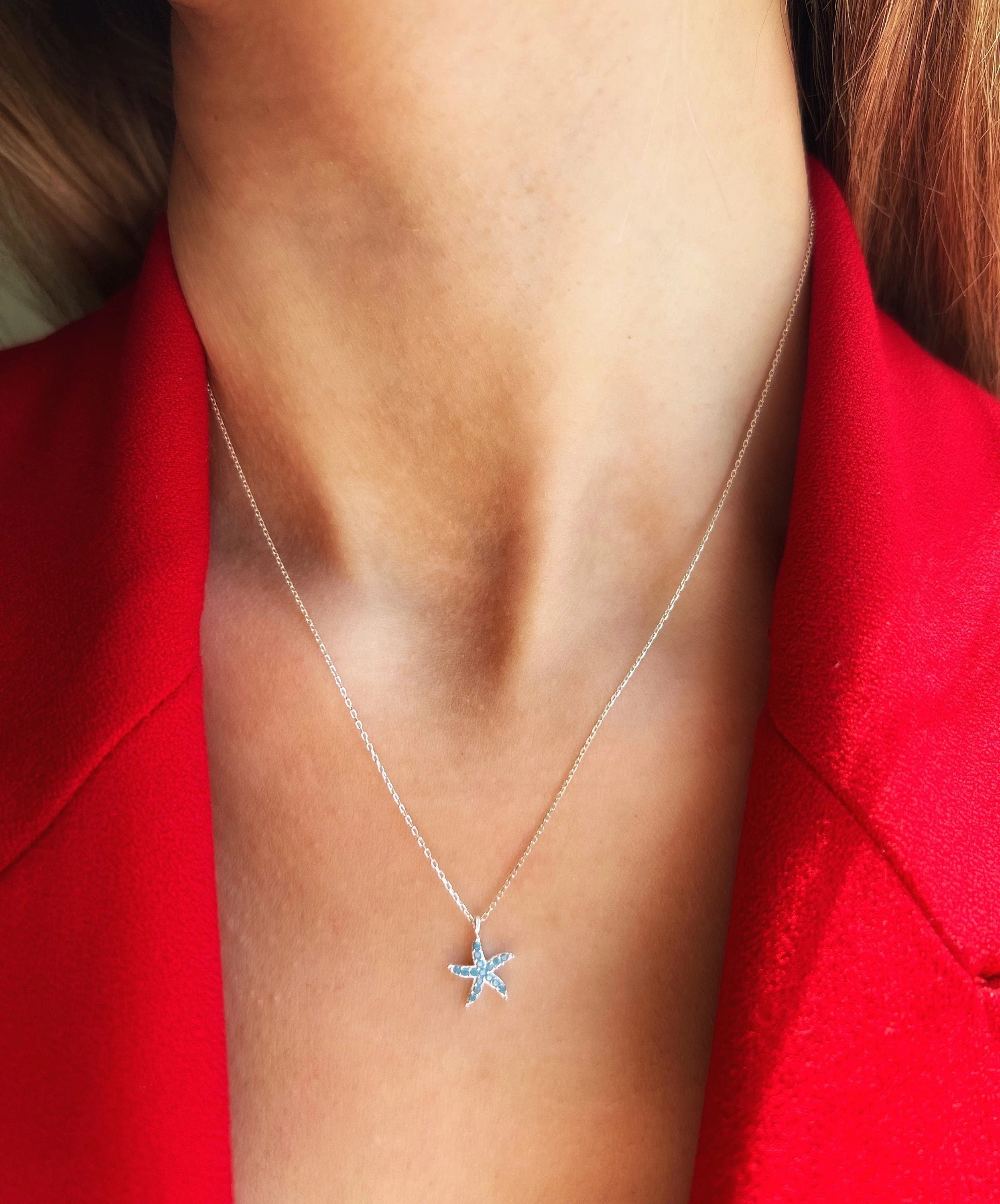 Starfish Necklace - Handcrafted Silver Starfish Pendant - Beachy Charm Jewelry - Nautical Beachwear - Seaside Summer Accessory