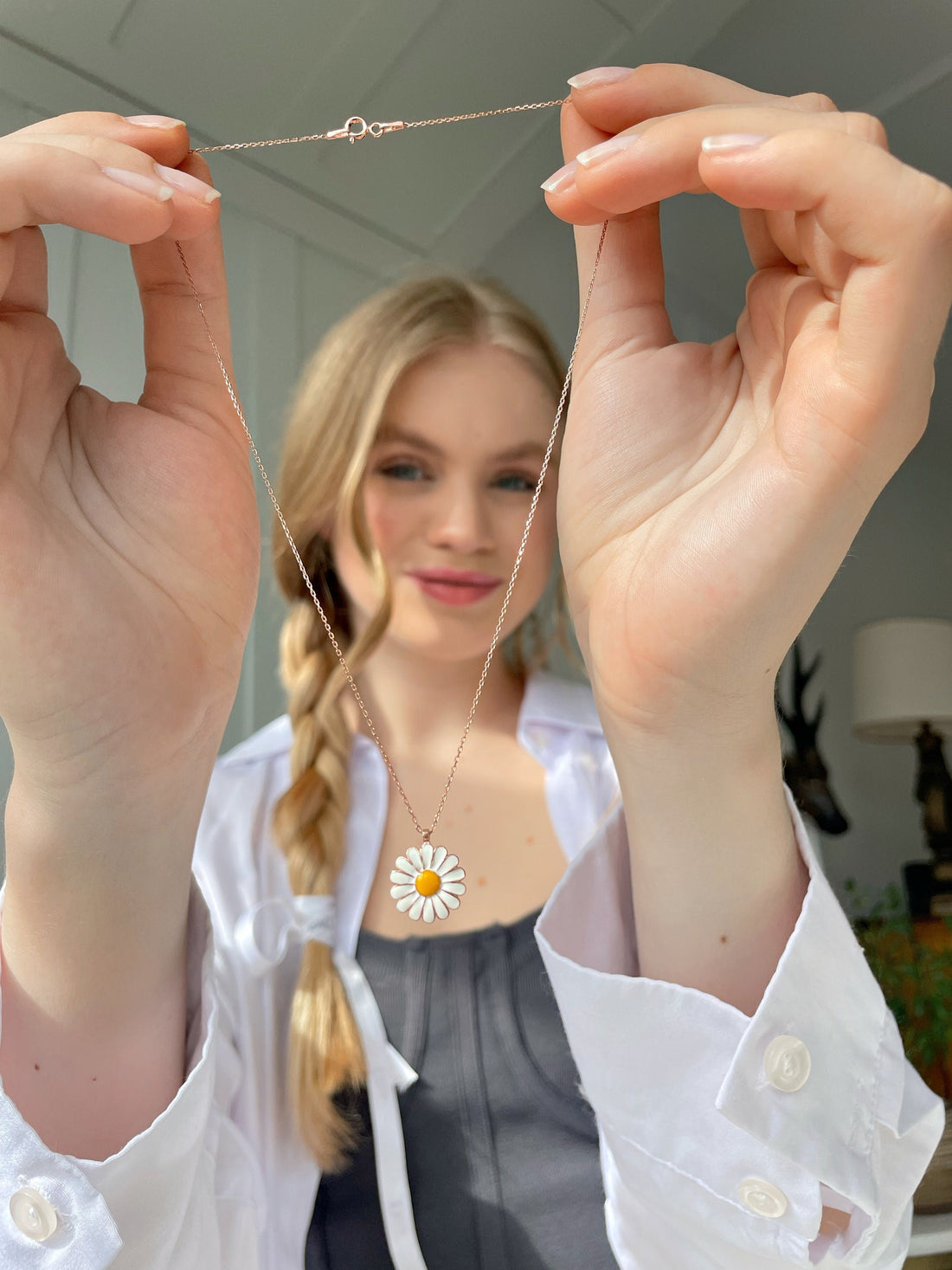 Rose Gold Plated Sterling Silver Necklace, Daisy Pendant, Minimalist Flower Necklace, Floral Necklace, Handmade Jewelry