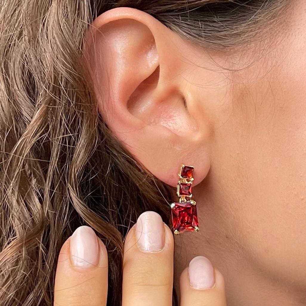 Baguette-cut Birthstone Earrings - Statement Earrings In Sterling Silver - Vintage-inspired Dangle Earrings - Zirconia Fancy Stud Earrings