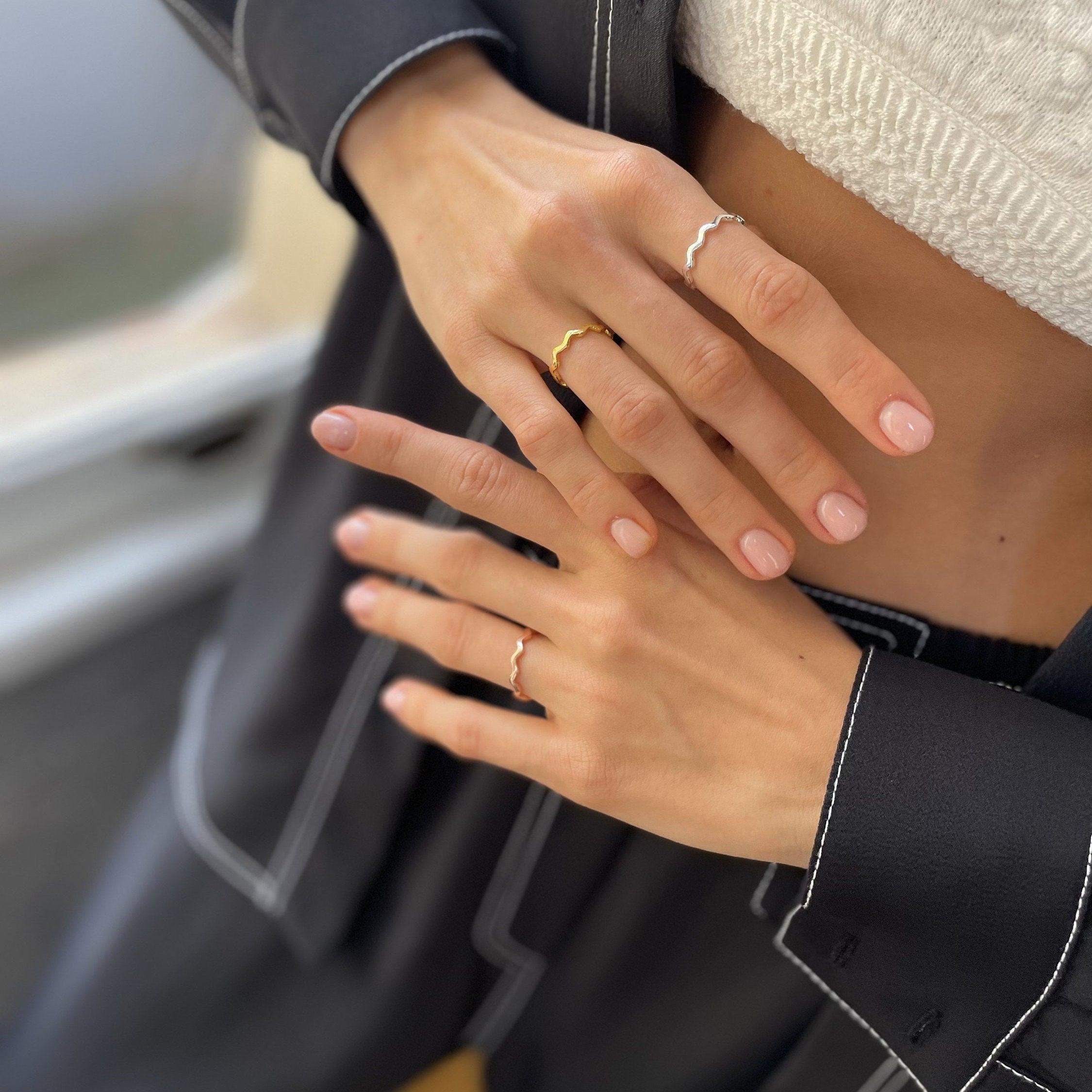 Simple And Elegant Zigzag Ring - Silver, Gold, Rose Gold Zigzag Ring - 925 Sterling Silver Wave Stackable Ring -