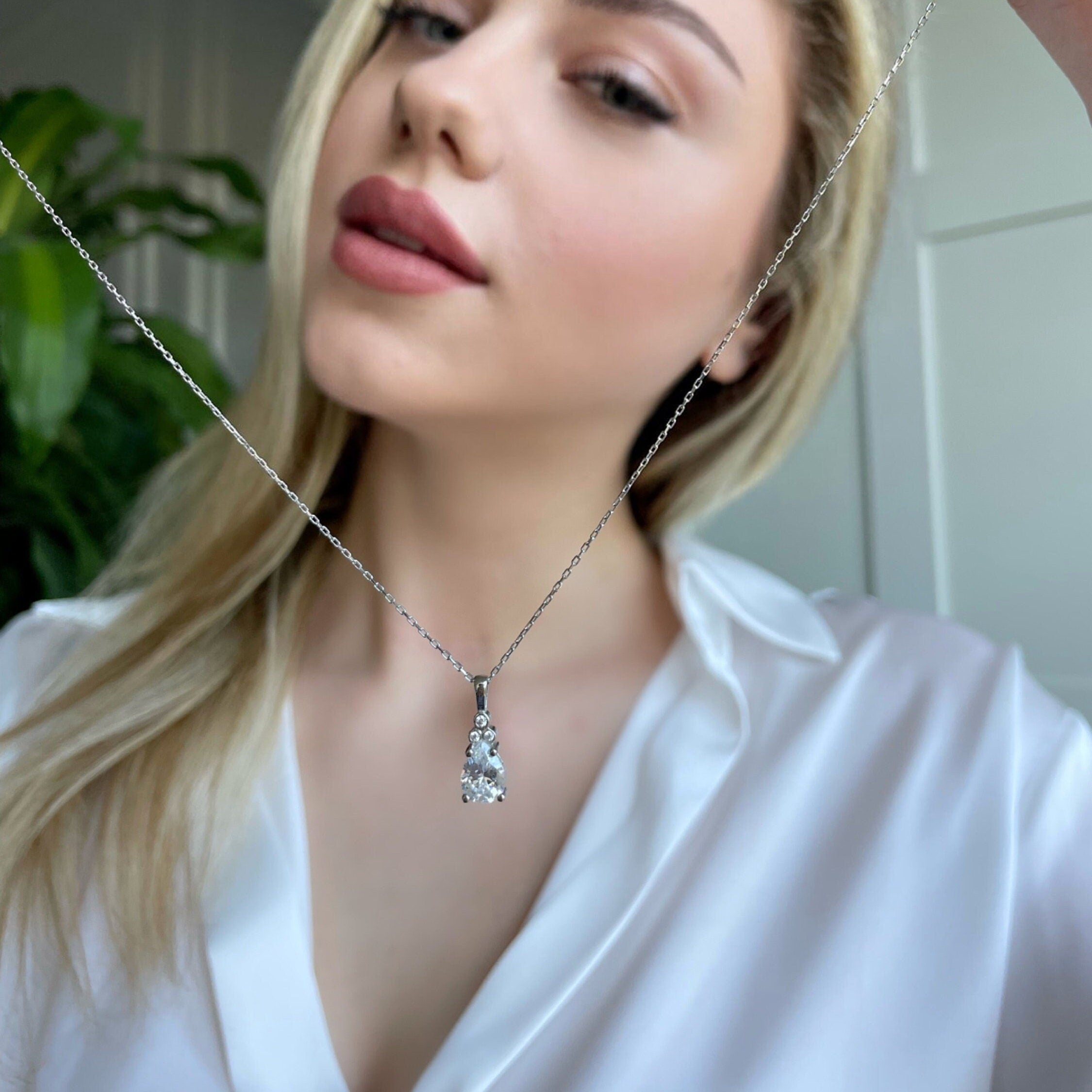 Natural Birthstone With Zirconia - Dainty Birthstone Sterling Silver Necklace - Family Birthstone Necklace Gift - Handmade Jewelry