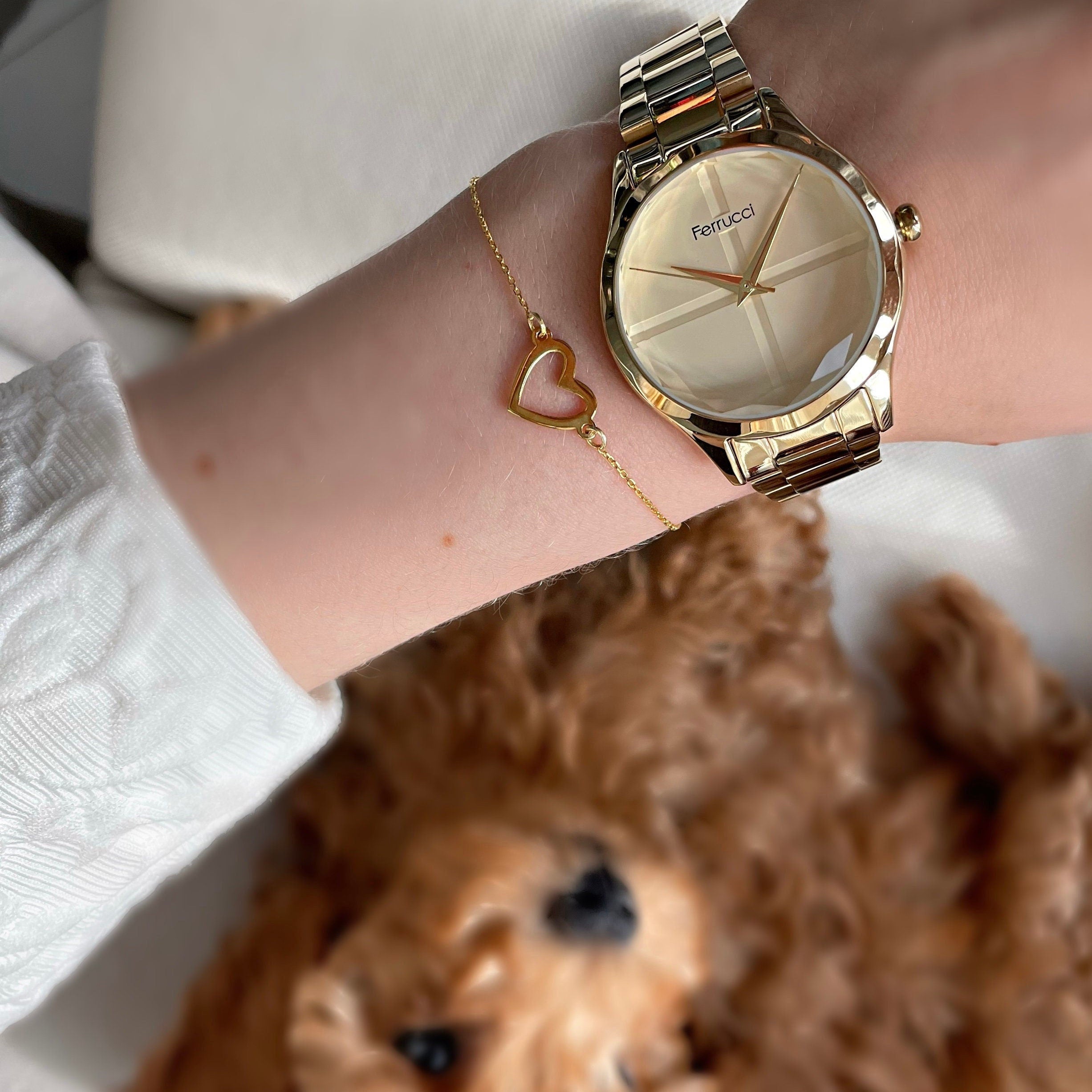 Gold Color Heart Charm Bracelet - Minimalist & Dainty Heart Jewelry - 925 Sterling Silver - Charming Heart Pendant - Romantic