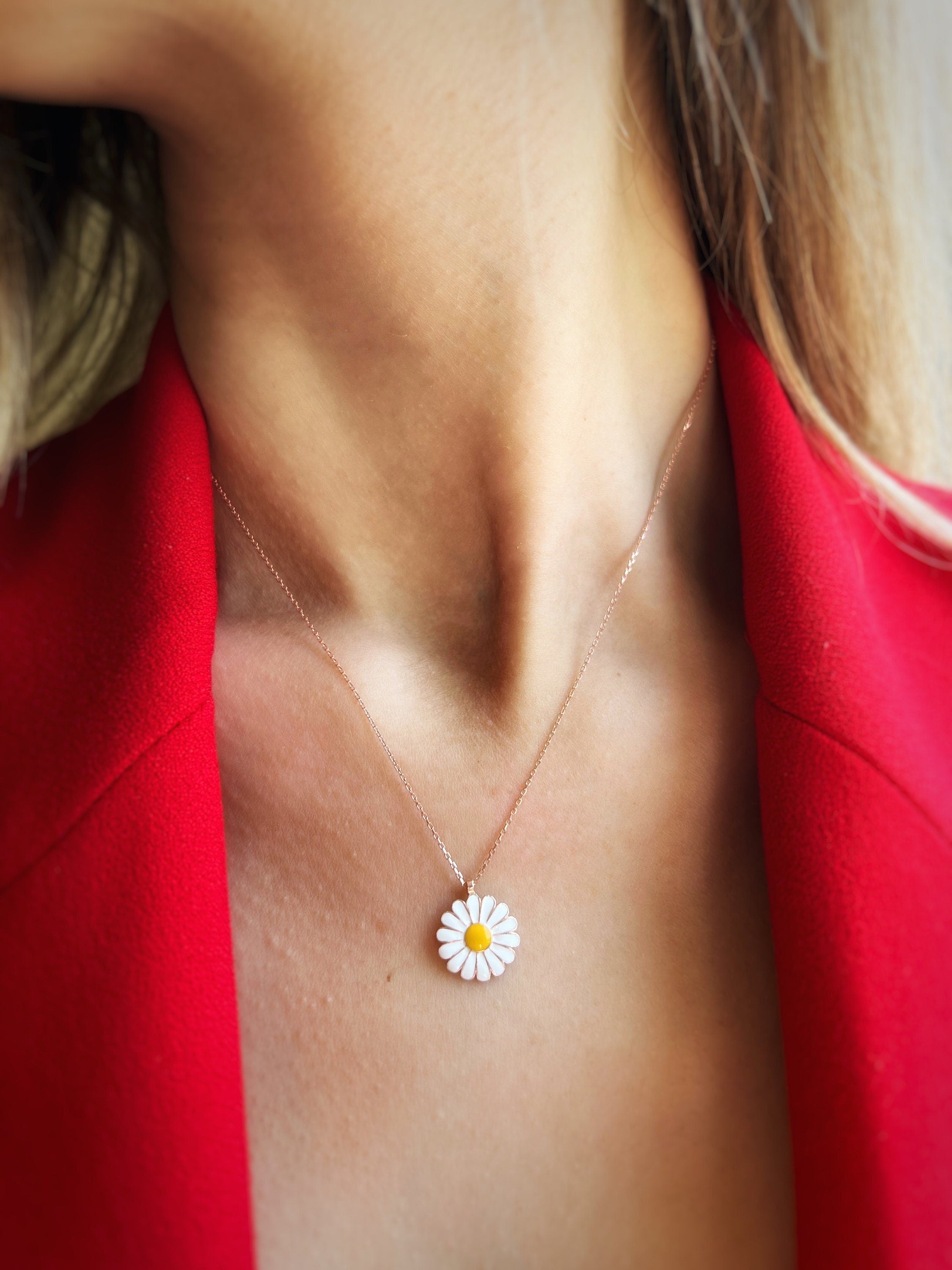 Rose Gold Plated Sterling Silver Necklace, Daisy Pendant, Minimalist Flower Necklace, Floral Necklace, Handmade Jewelry