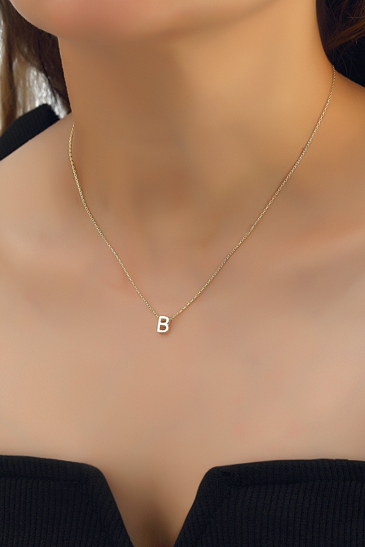 Personalized Initial Necklace, Sterling Silver Letter Pendant