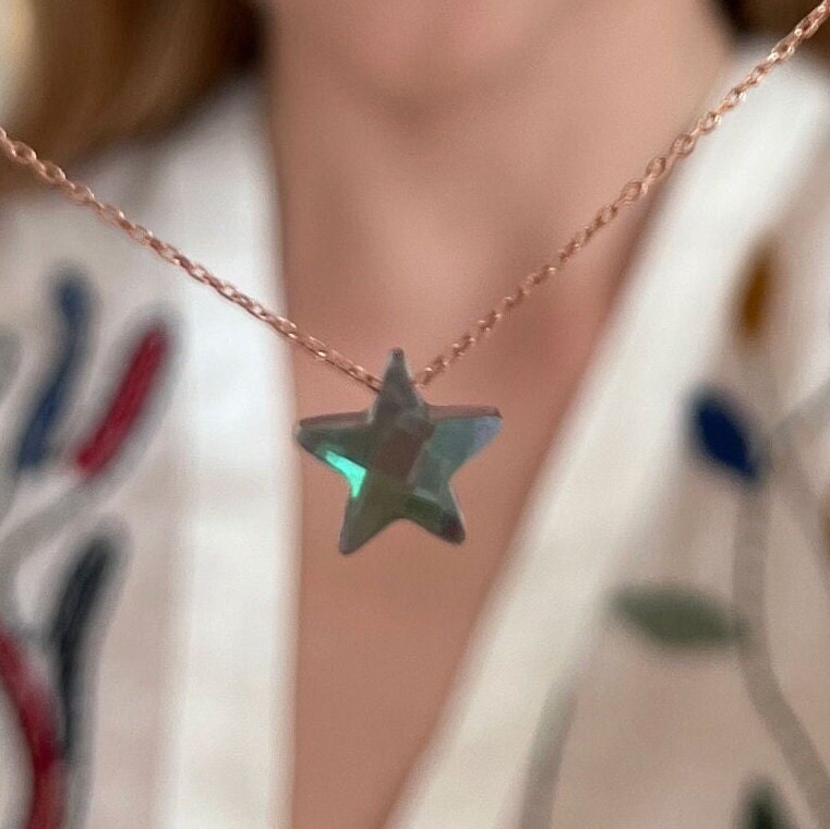 Minimalist Star Gemstone Sterling Silver Necklace - Labradorite Star Pendant - 925 Sterling Silver Necklace - Summer Star Necklace Gift
