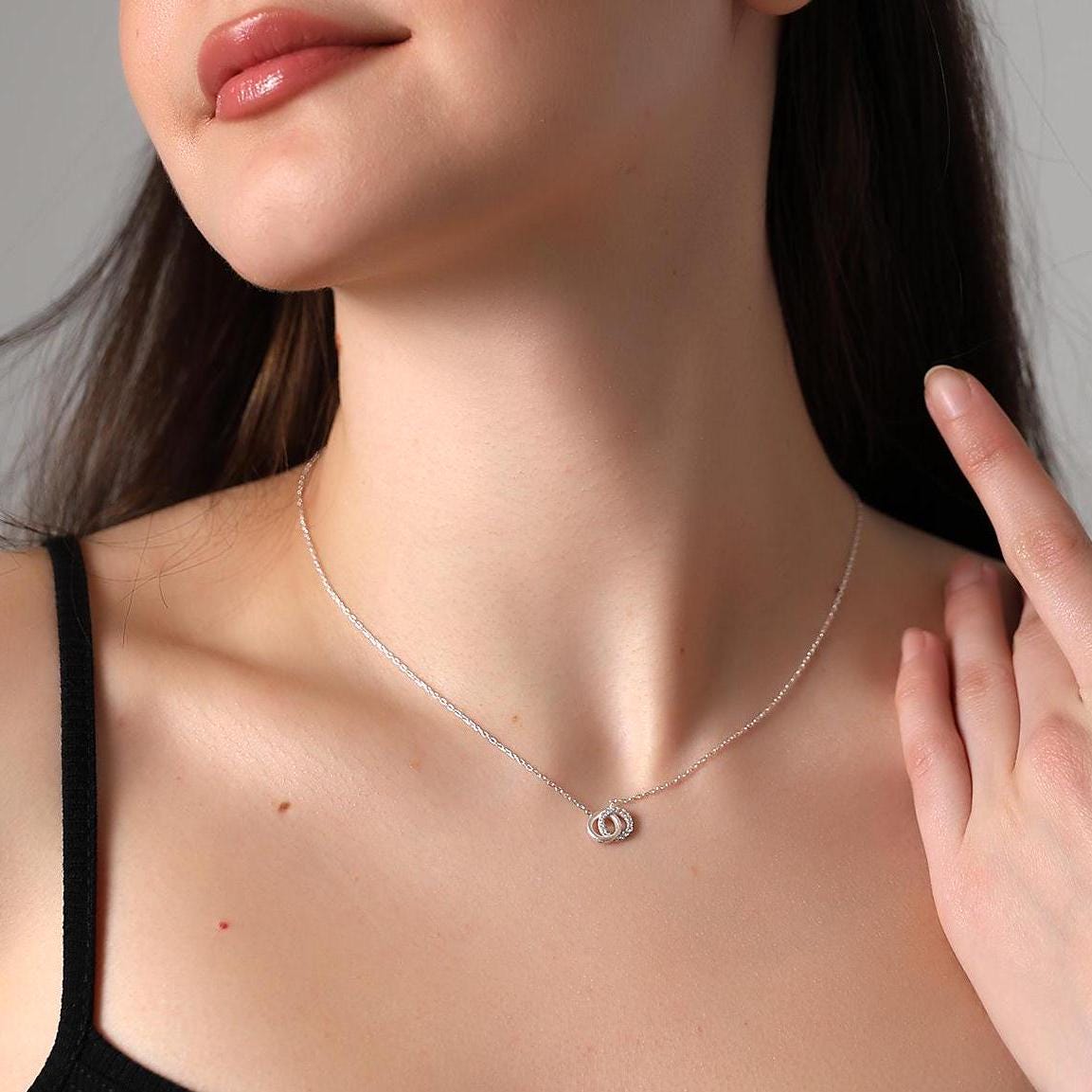 Infinity Linked Circles Pendant , Elegant Silver Double Ring Necklace , Timeless And Minimalist Design , Friendship & Love Inspired Gift