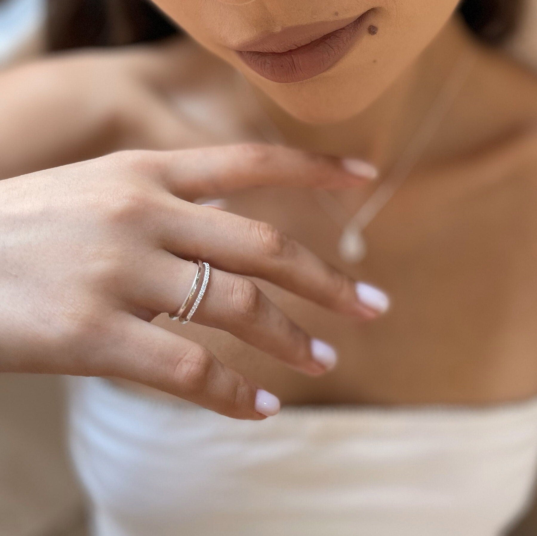 Elegant Double Band Eternity Ring - Infinity Wedding Ring - Minimalist Sterling Silver Jewelry - Cz Double Row Ring - Gold/silver/rose Ring