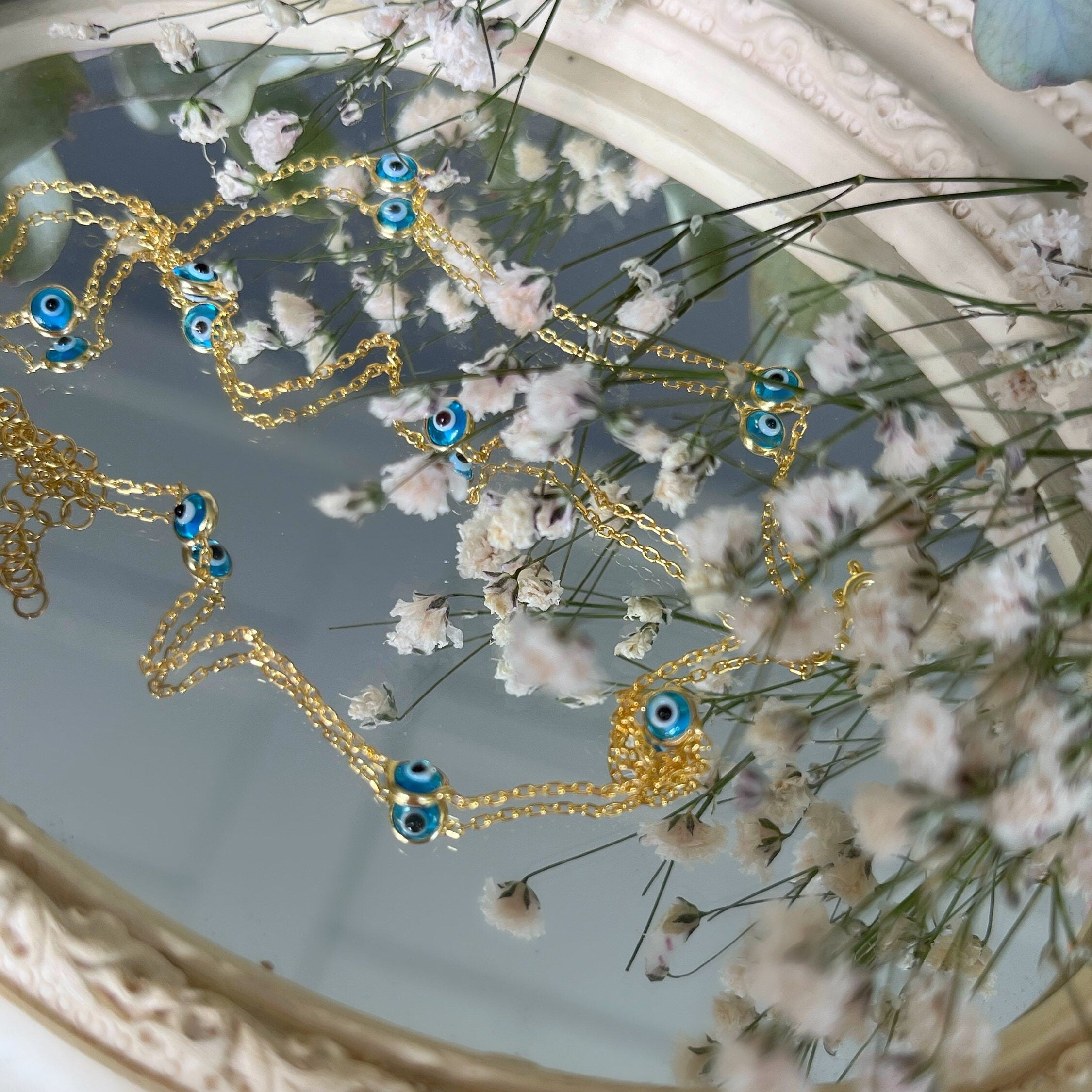 Evil Eye Bracelet With Blue Beads - Spiritual Bracelet - Gold Color Triple Chain Jewelry - Protection & Positive Energy - Summer Jewelry