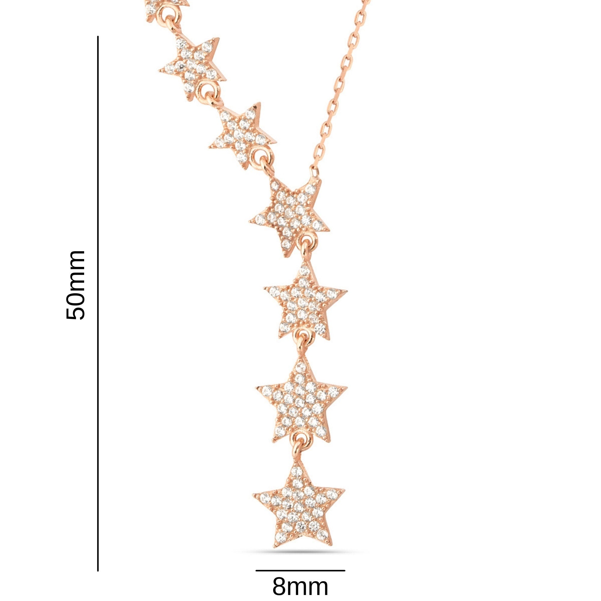 Star Lariat Necklace - Asymmetric Y Shape Drop Star Pendant - Zircon Gemstones - Silver / Gold / Rose Gold Options