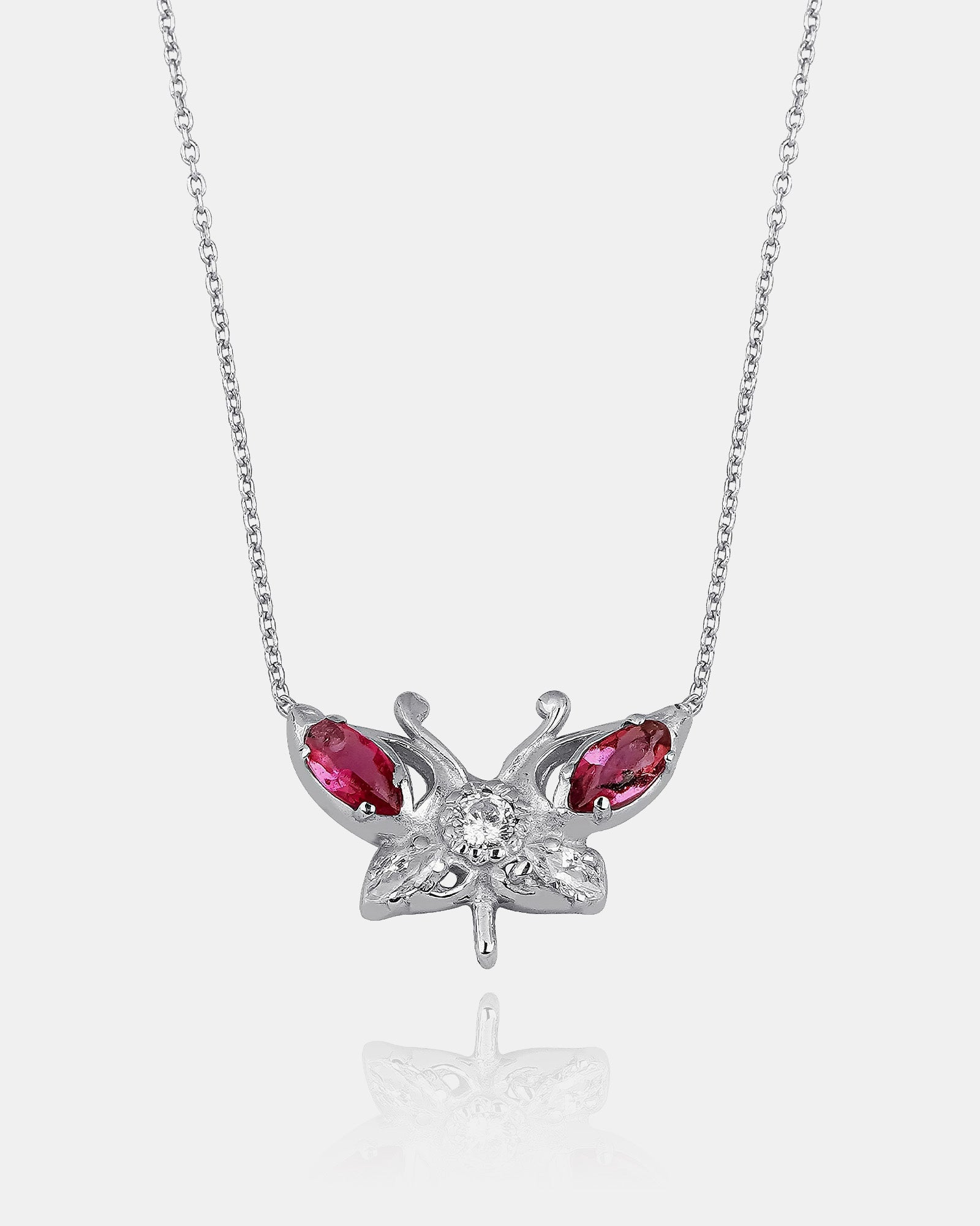 Pink Tourmaline Butterfly Necklace - Ruby Butterfly Pendant - Cz Dazzling 925 Sterling Silver Jewelry - Minimalist Animal Necklace