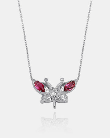 Pink Tourmaline Butterfly Necklace - Ruby Butterfly Pendant - Cz Dazzling 925 Sterling Silver Jewelry - Minimalist Animal Necklace