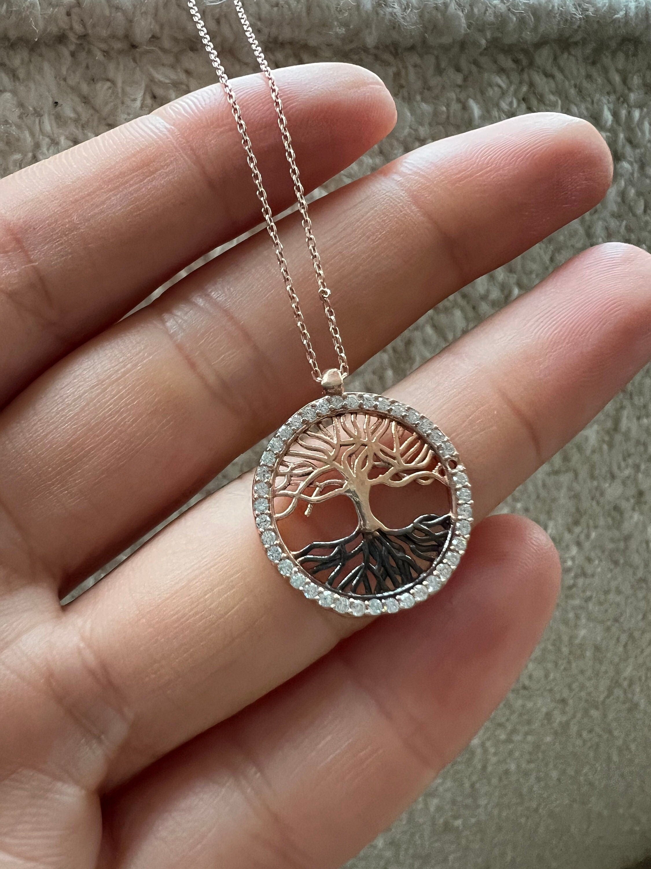 Sterling Silver Tree Of Life Necklace | Engraved Disc Pendant | Minimalist Dainty Necklace | Family Necklace | Tree Of Life Jewelry Gift