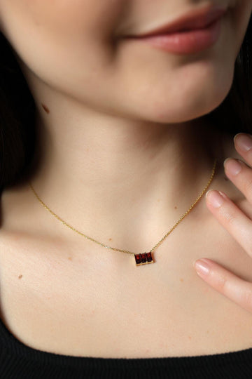 Baguette Cut Birthstone Necklace , Minimalist Birthstone Bar Necklace , Elegant Birthstone Pendant , Customizable Gold & Silver Jewelry