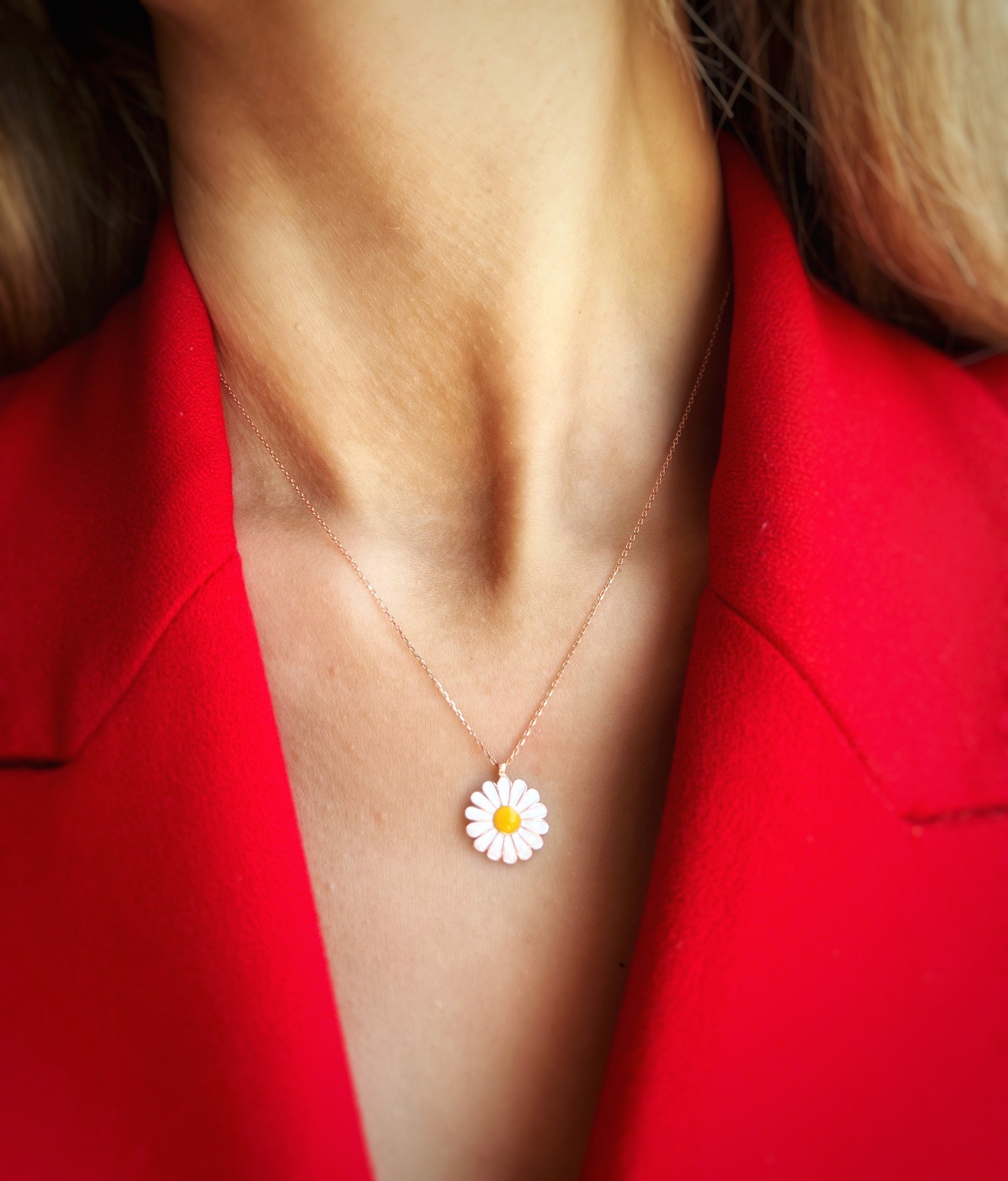 Rose Gold Plated Sterling Silver Necklace, Daisy Pendant, Minimalist Flower Necklace, Floral Necklace, Handmade Jewelry