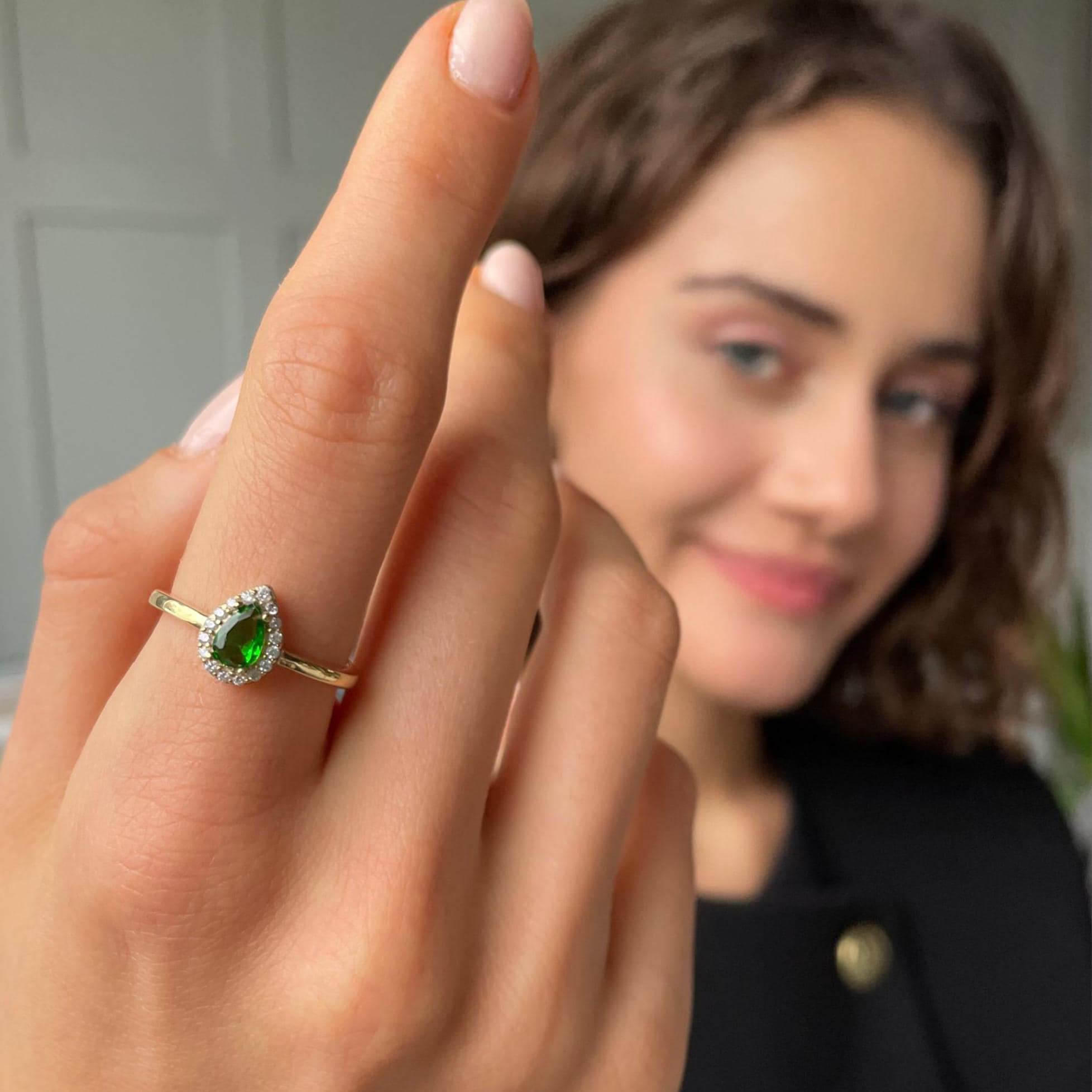Dainty Zirconia Frame Teardrop Ring - Sapphire , Emerald And Crystal Gemstone Ring - Elegant Sparkling Ring - Halo Teardrop Ring